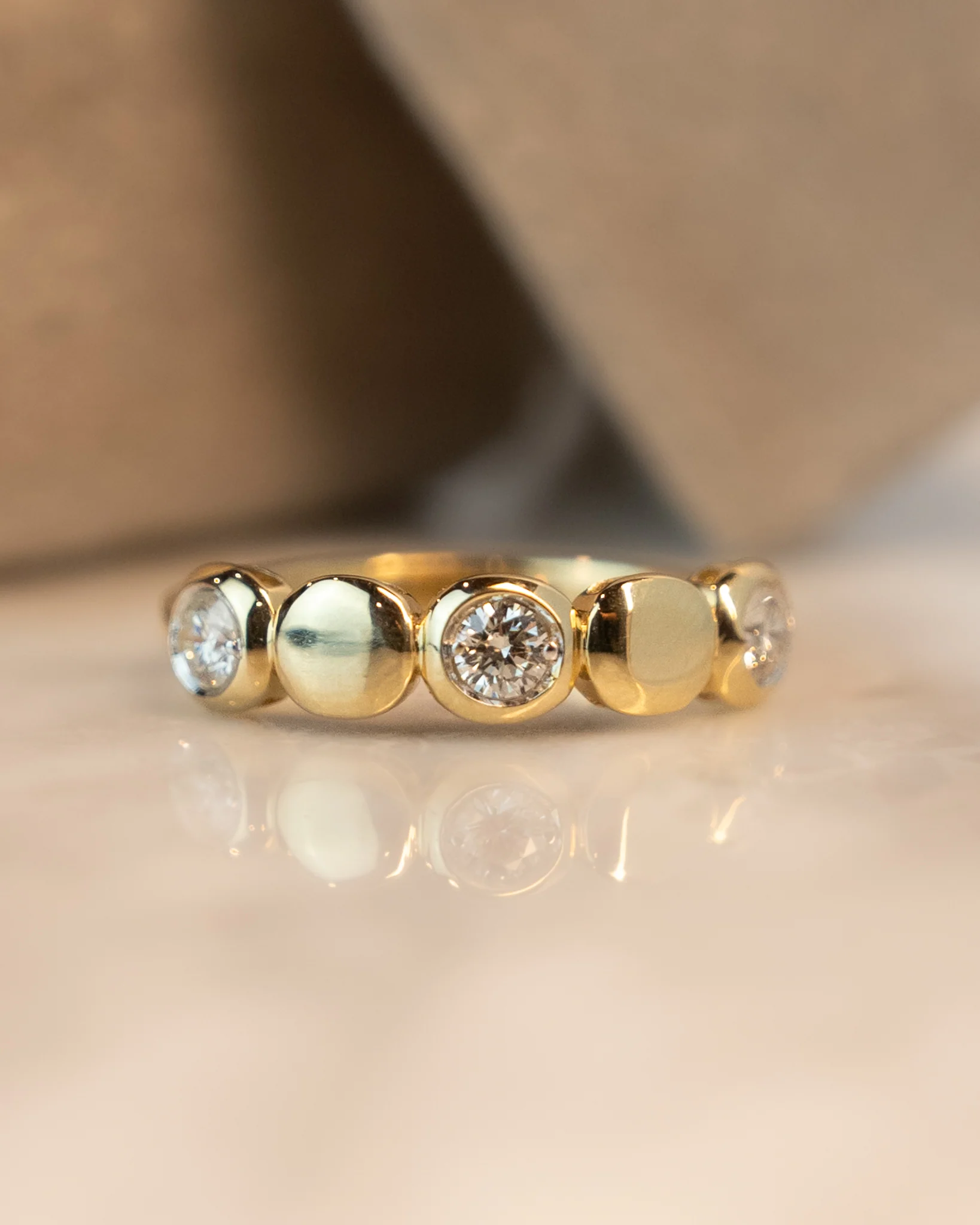 .37 Bezel 3 Stone Diamond Band 14k Yellow Gold - Image 6