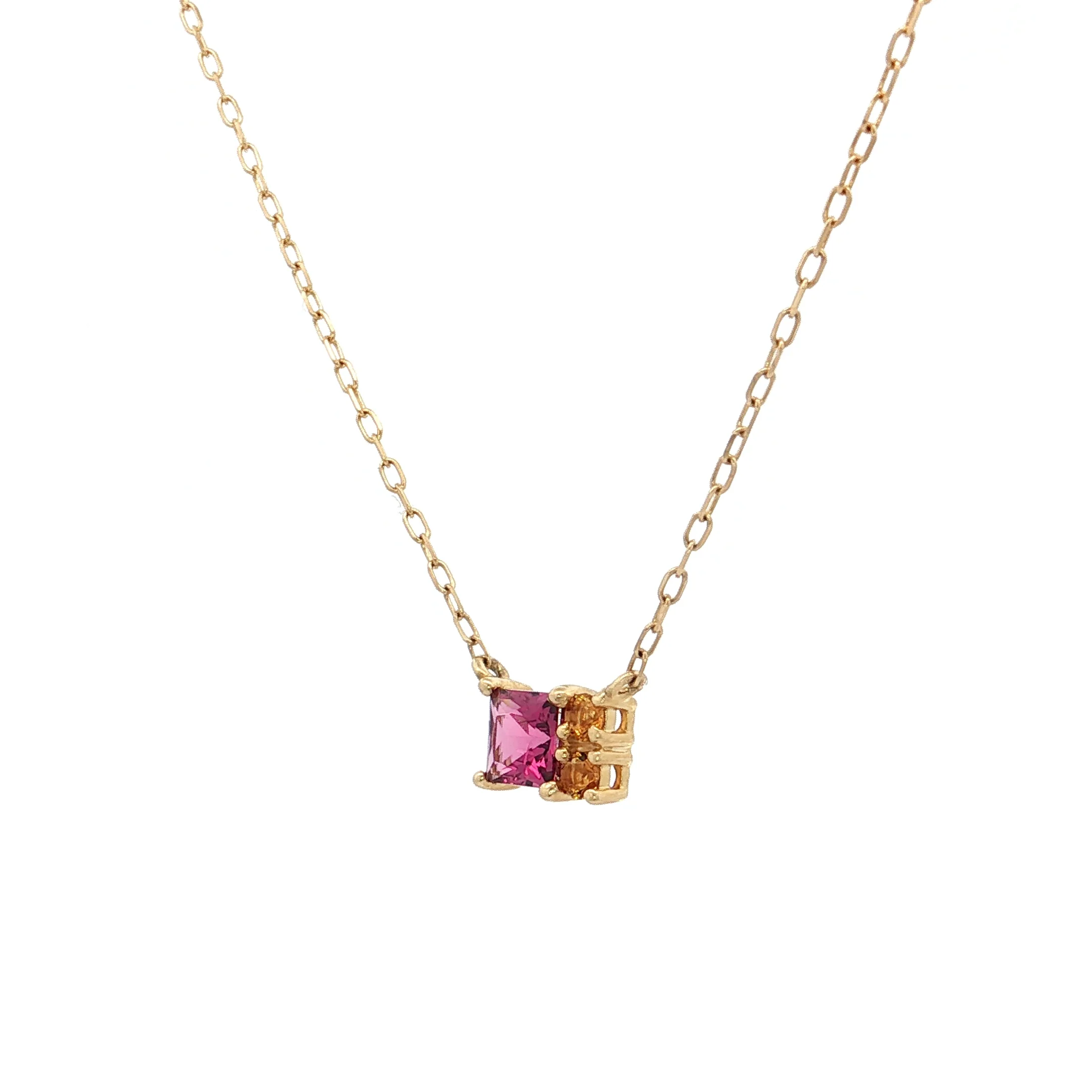 .38 Square Garnet & Citrine Pendant Necklace 14k - Image 2