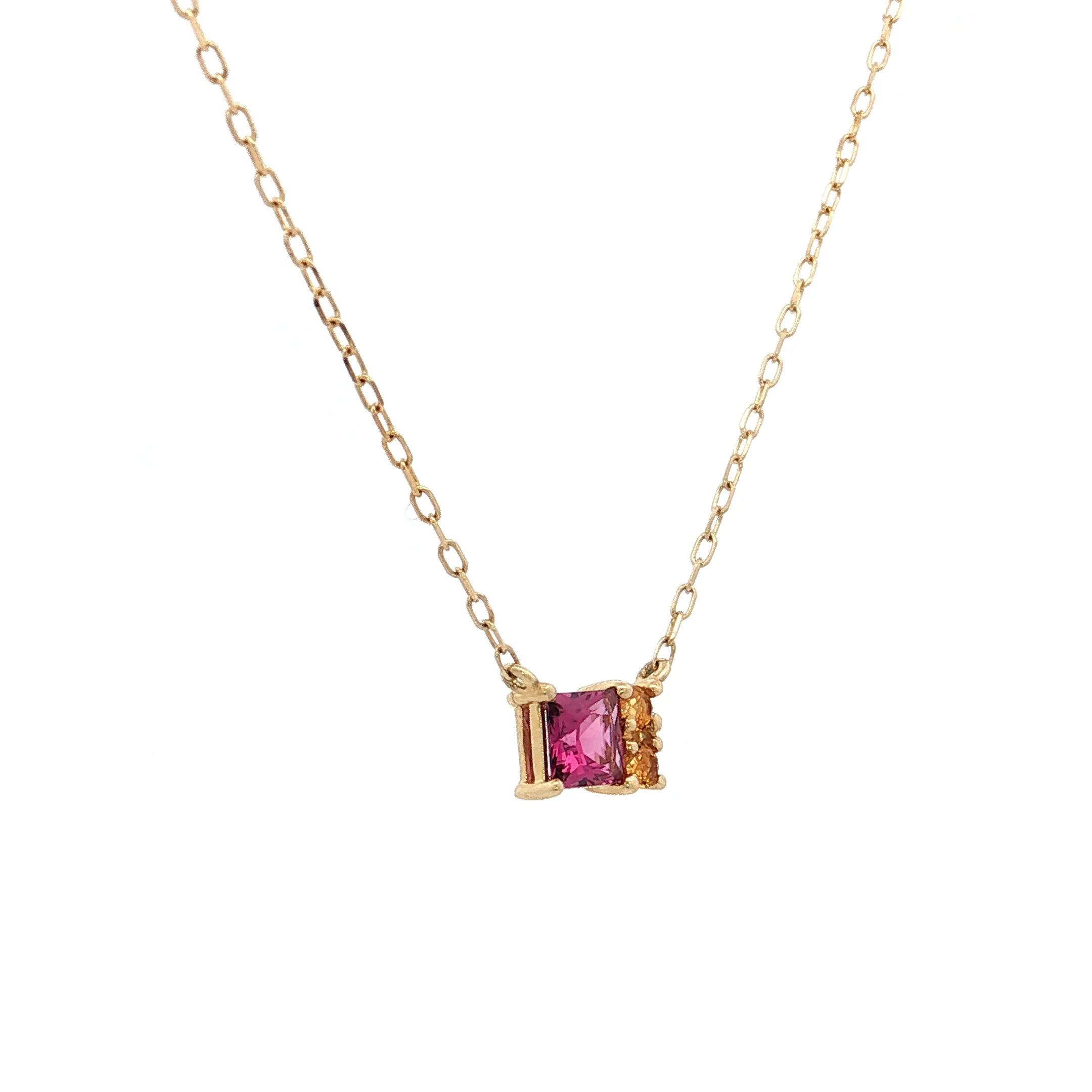 .38 Square Garnet & Citrine Pendant Necklace 14k - Image 3