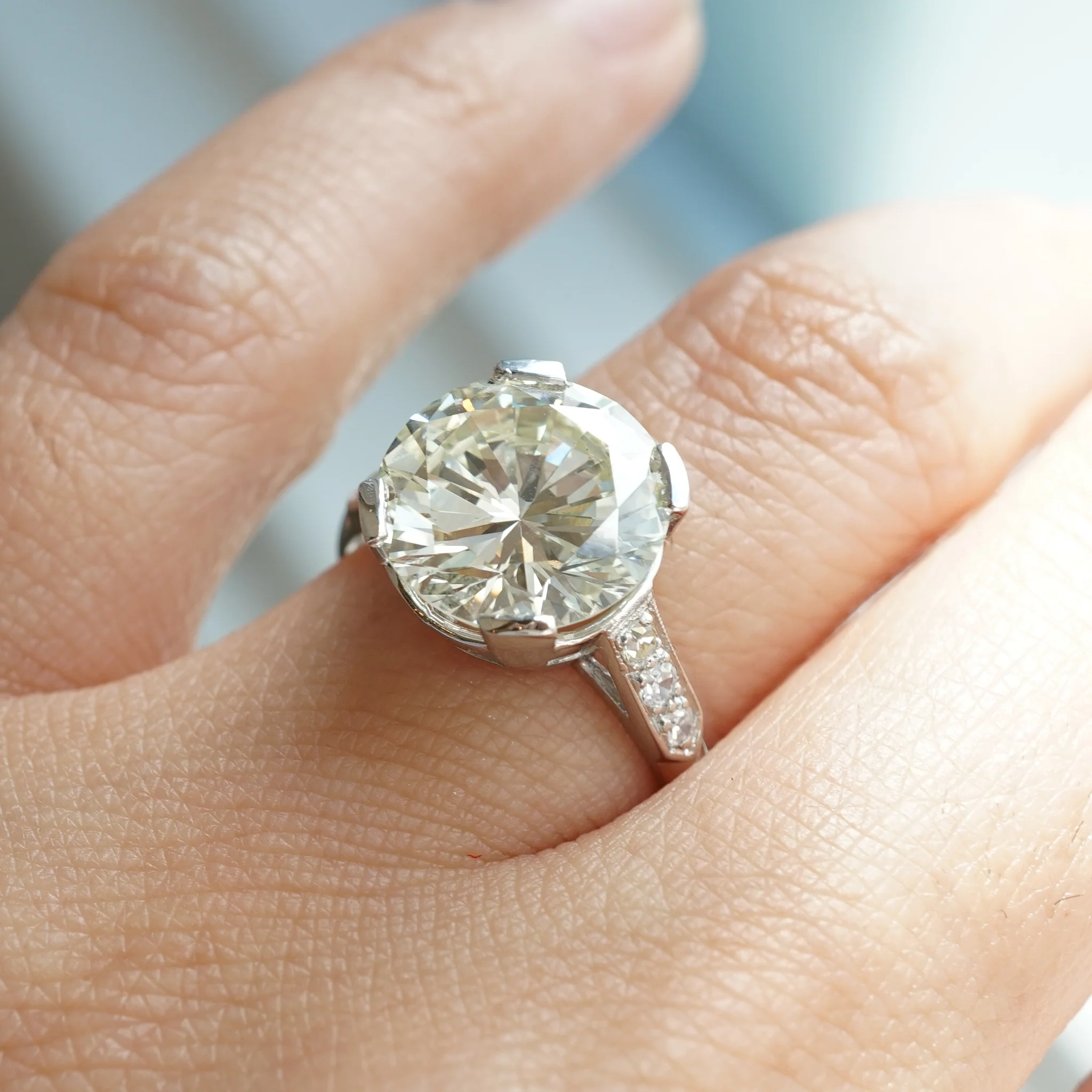 4.11 Art Deco Round Brilliant Diamond Engagement Ring in Platinum - Image 6