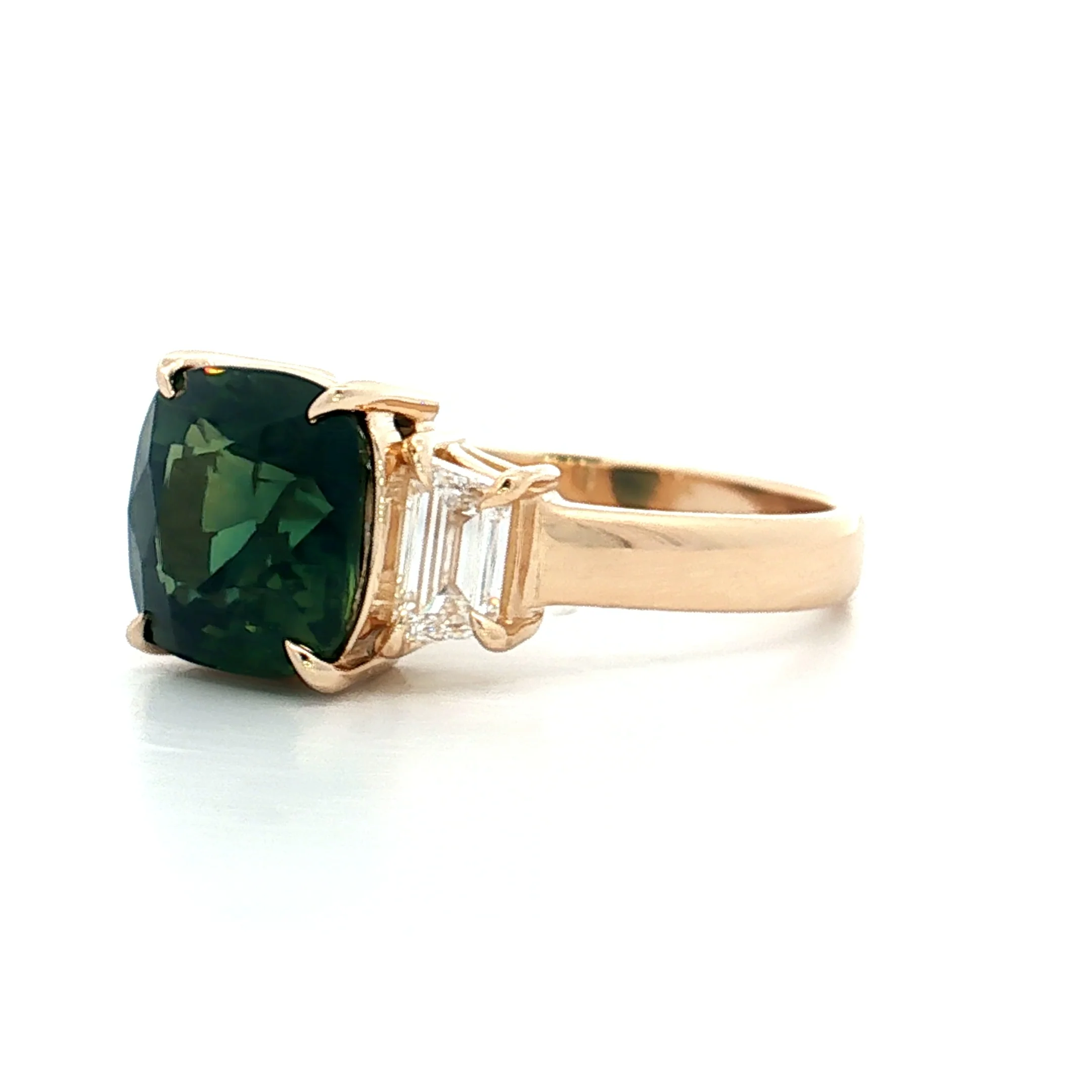 4.26 Cushion Cut Green Sapphire Engagement Ring 14k - Image 2