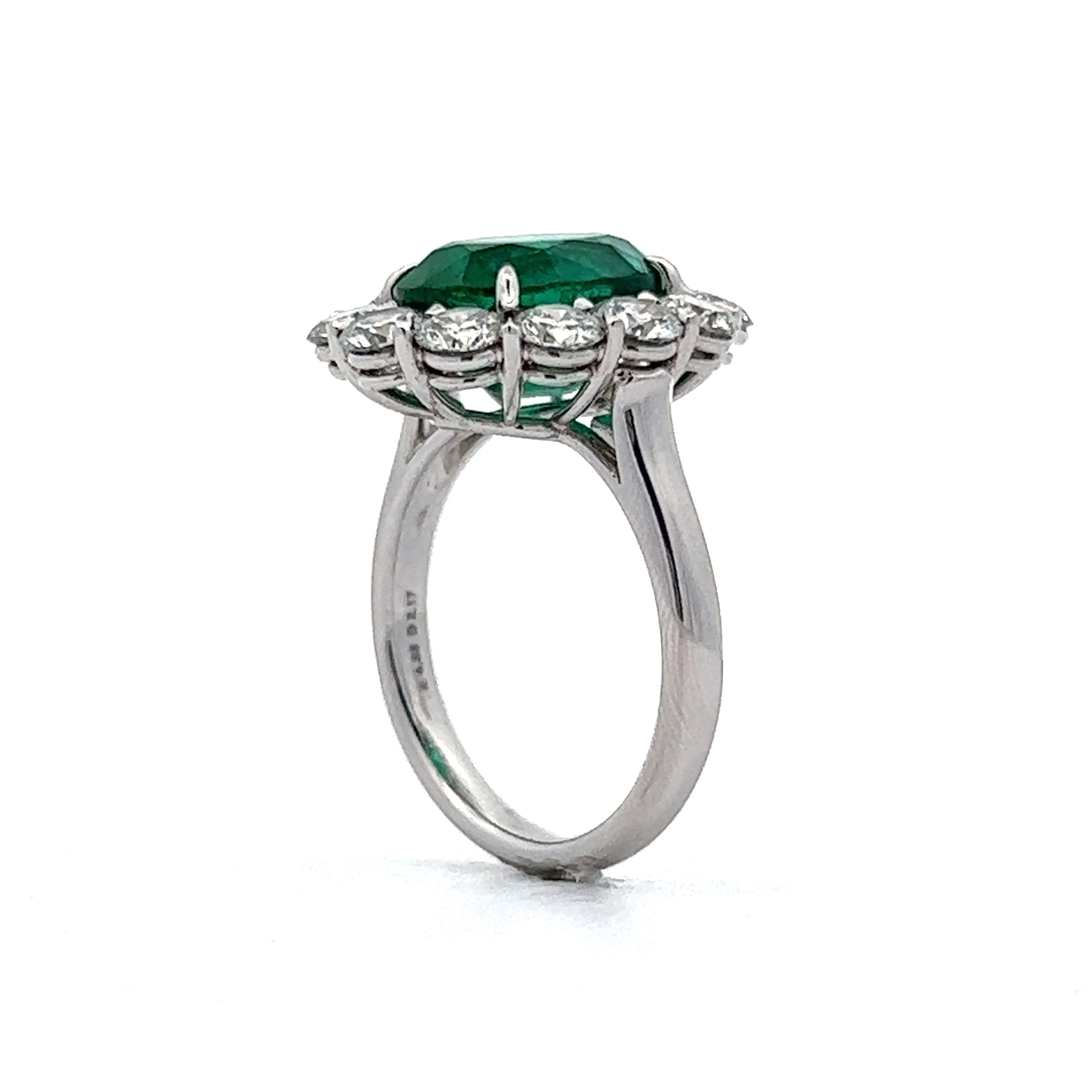 4.33 Oval Green Emerald & Diamond Halo Cocktail Ring in Platinum - Image 5