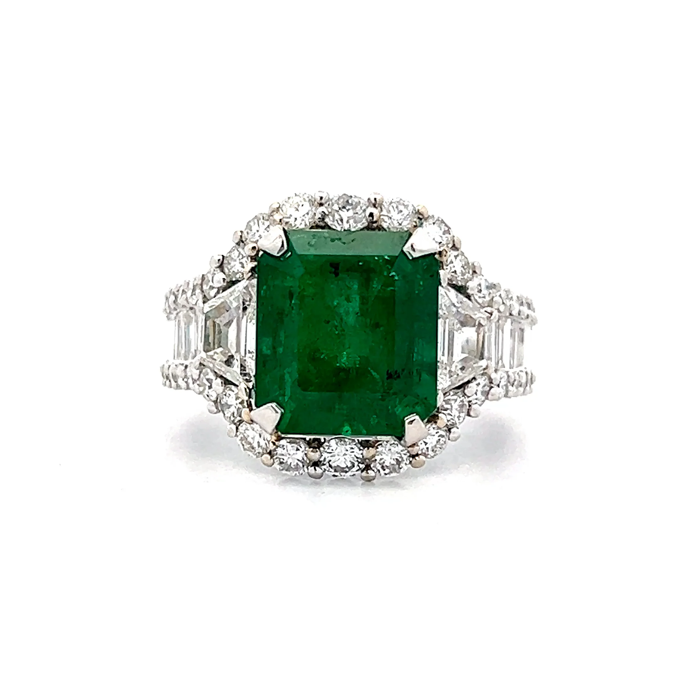 4.34 Emerald Cut Emerald & Diamond Ring in 18k