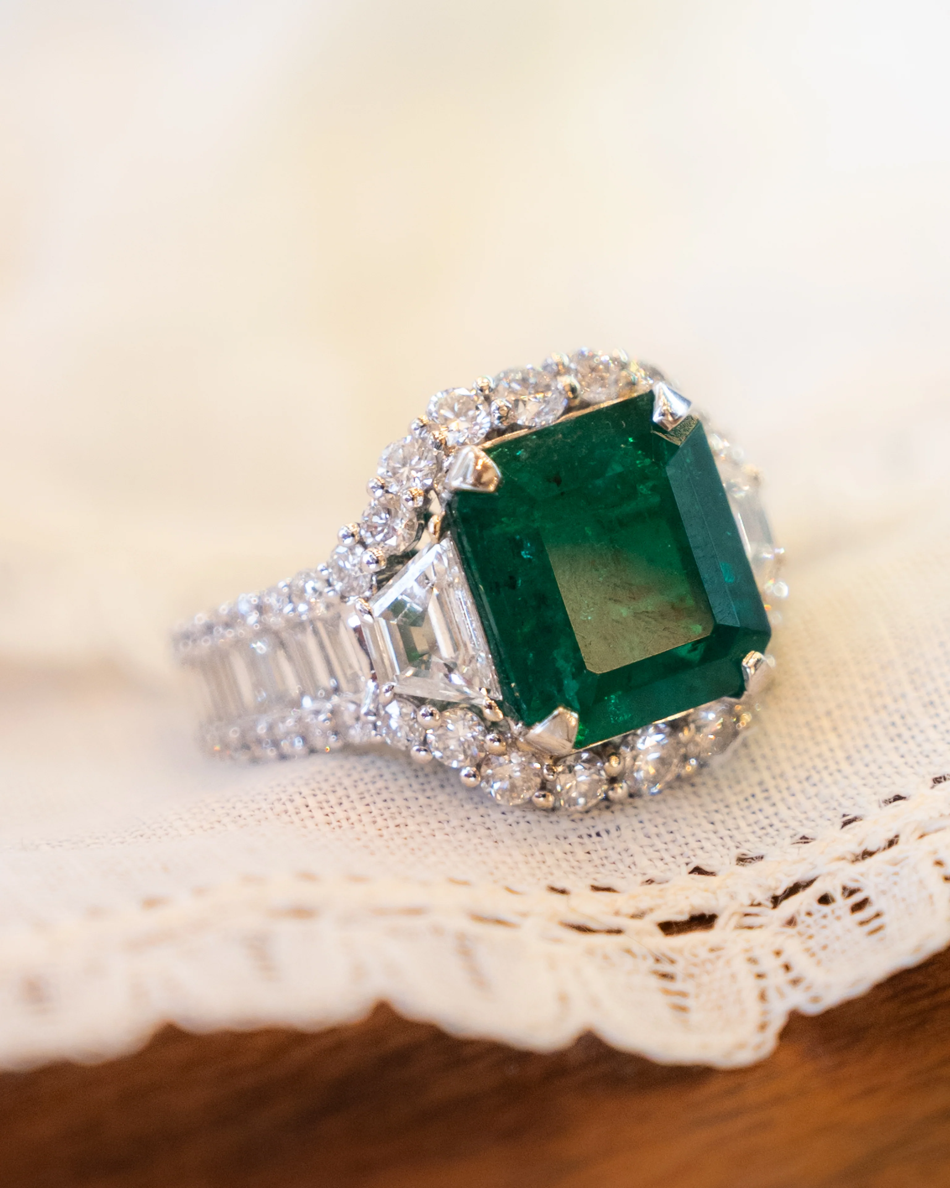 4.34 Emerald Cut Emerald & Diamond Ring in 18k - Image 6