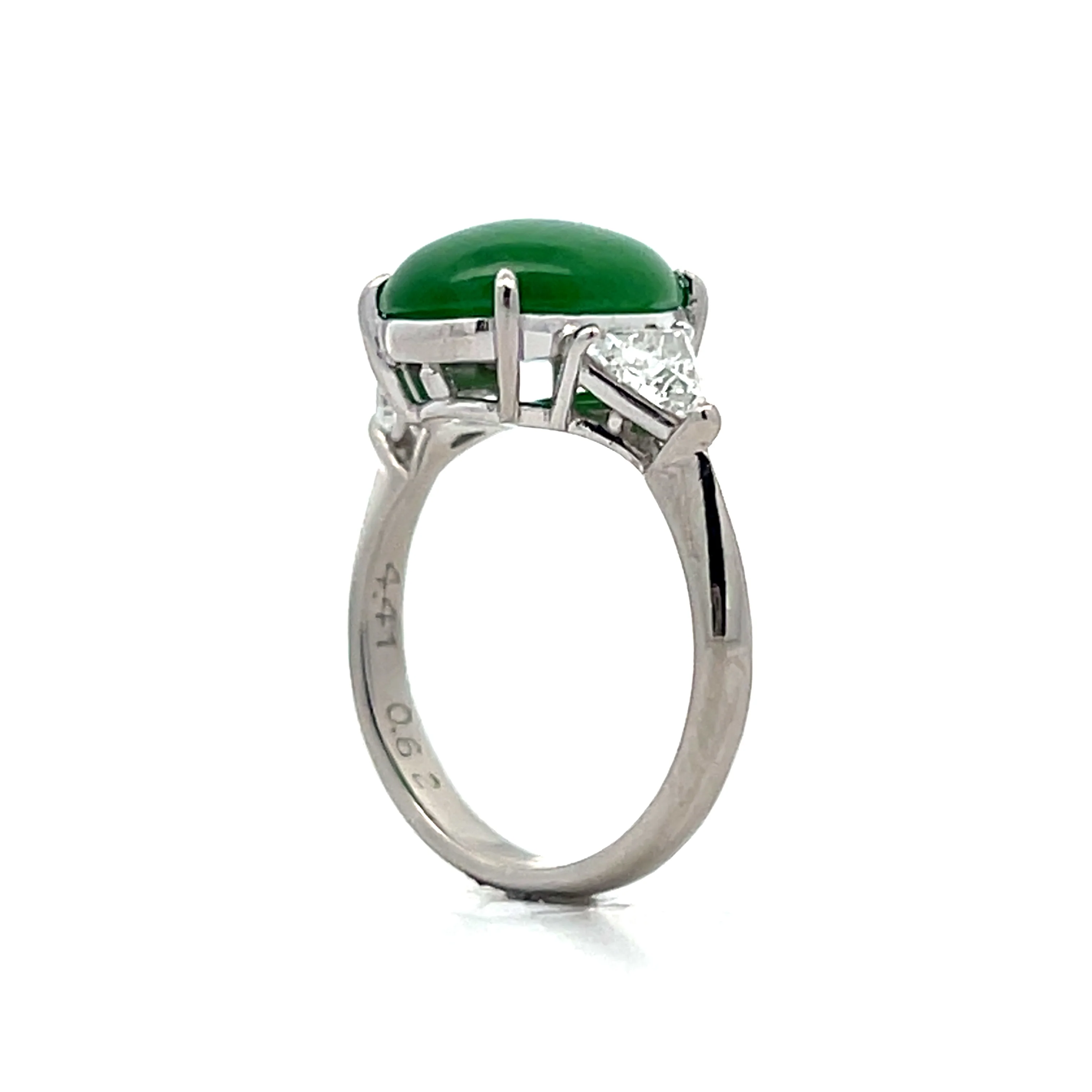 4.41 Cabochon Jadeite & Diamond Cocktail Ring Platinum - Image 5