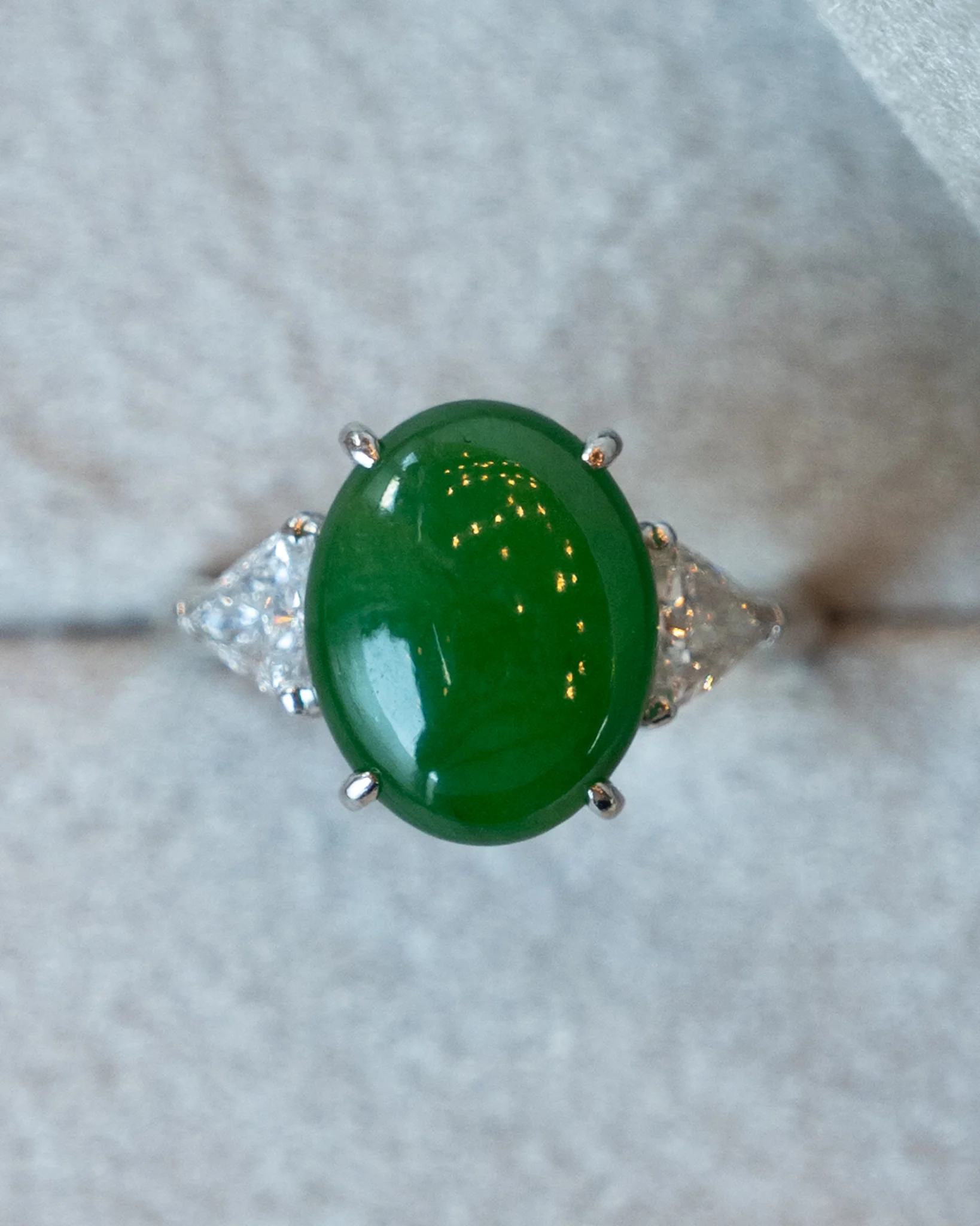 4.41 Cabochon Jadeite & Diamond Cocktail Ring Platinum - Image 6