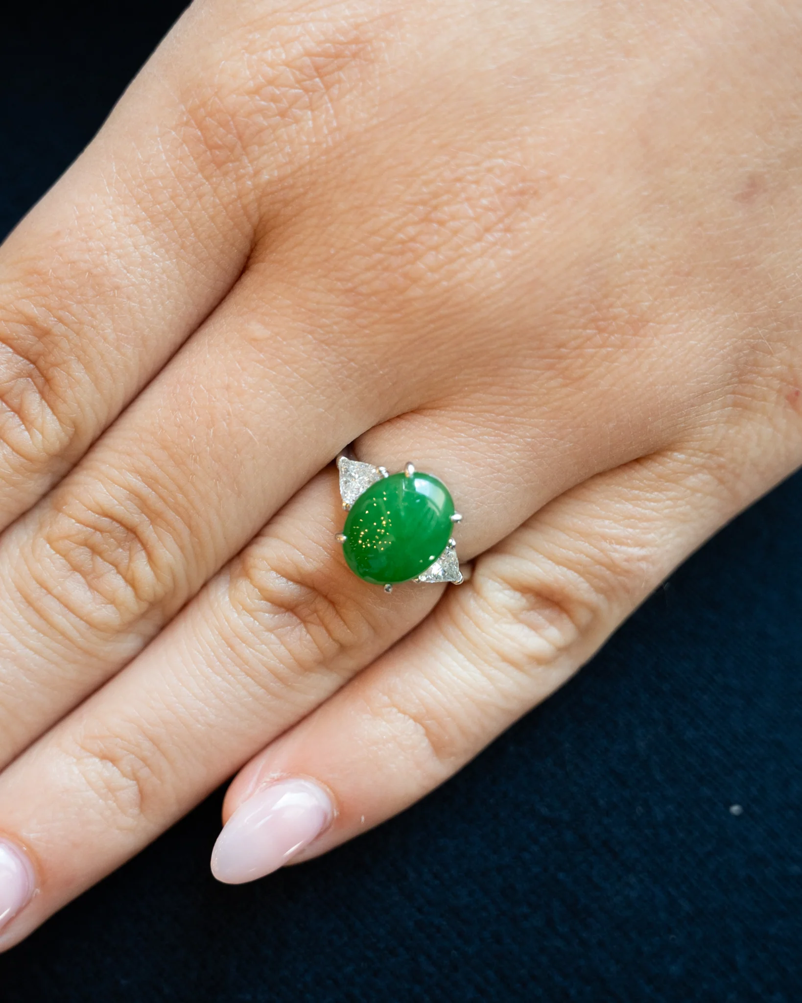 4.41 Cabochon Jadeite & Diamond Cocktail Ring Platinum - Image 7