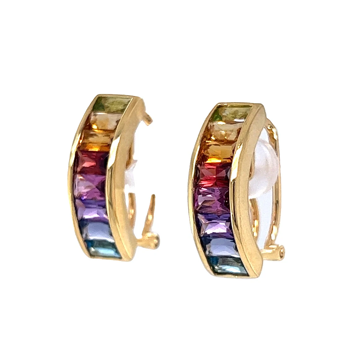 4.48 Multi-Colored Gemstone Hoop Earrings in 18k Yellow Gold - Image 2