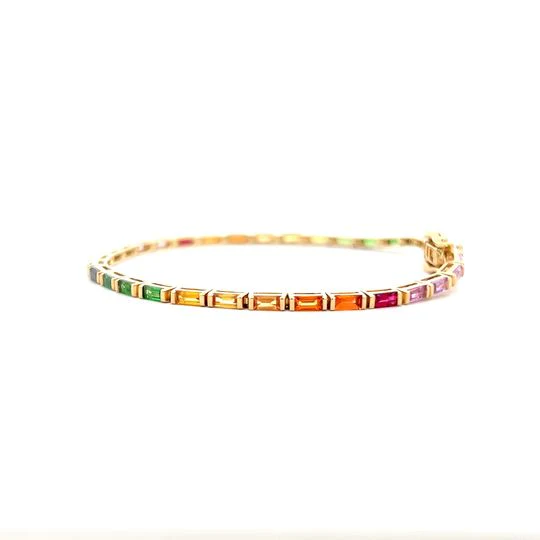 4.51 Baguette Cut Sapphire Rainbow Bracelet in 14k - Image 2