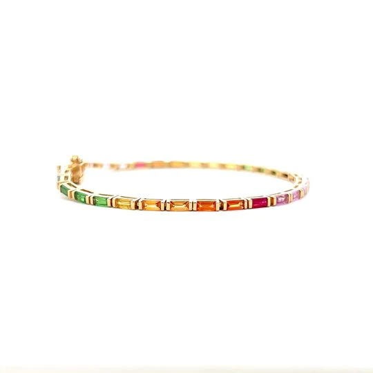 4.51 Baguette Cut Sapphire Rainbow Bracelet in 14k - Image 3