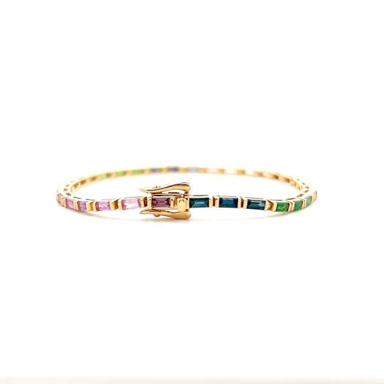 4.51 Baguette Cut Sapphire Rainbow Bracelet in 14k - Image 4