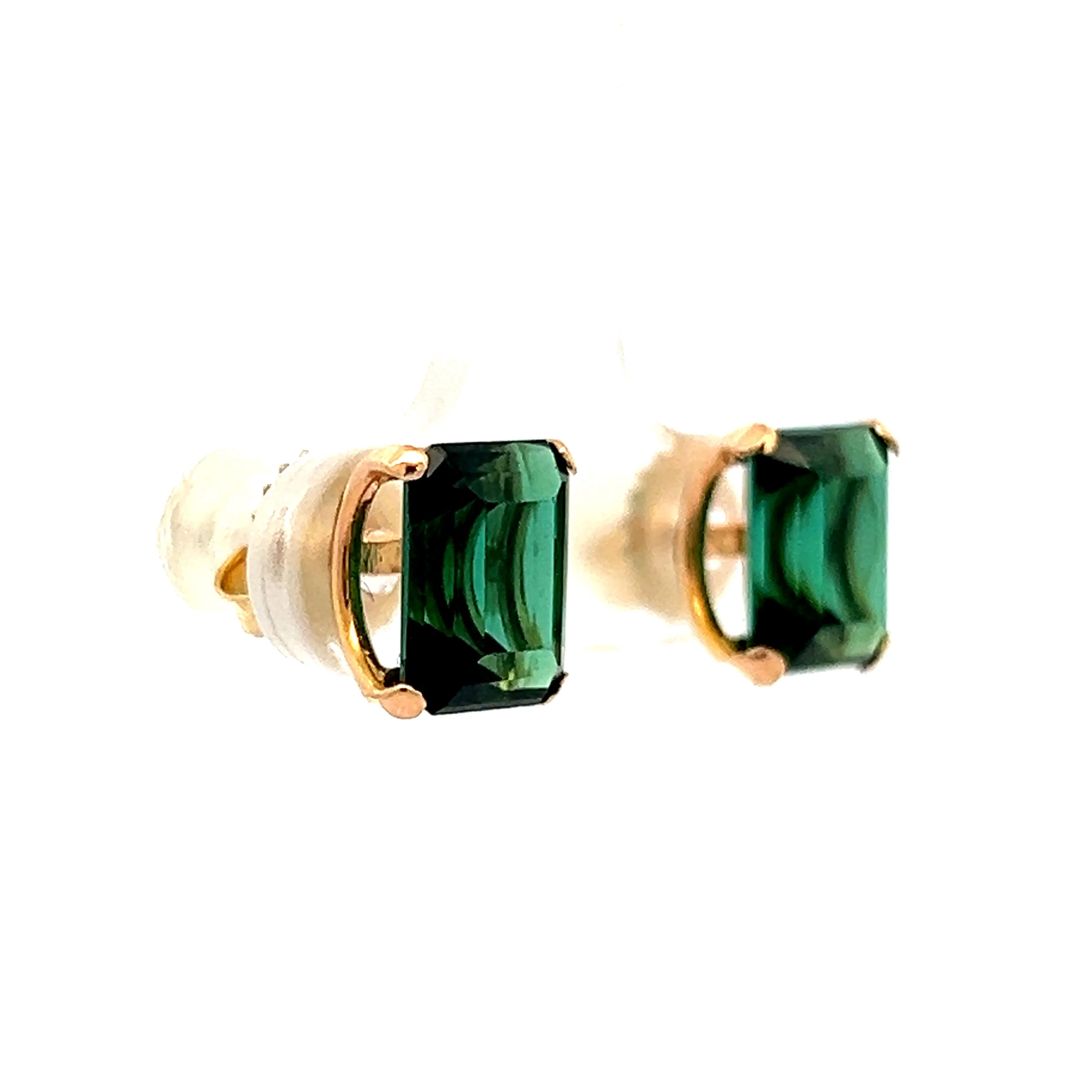 4.54 Green Tourmaline Stud Earrings in 14k Yellow Gold - Image 3