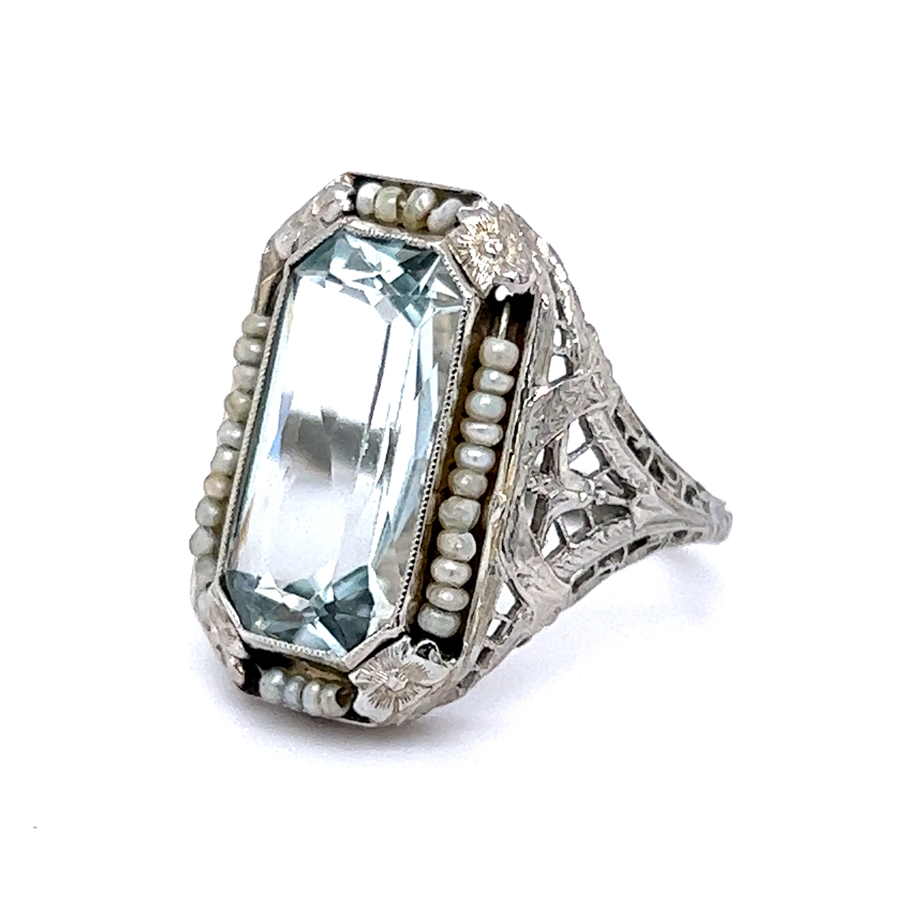 4.59 Art Deco Aquamarine Cocktail Ring in 18k White Gold - Image 2