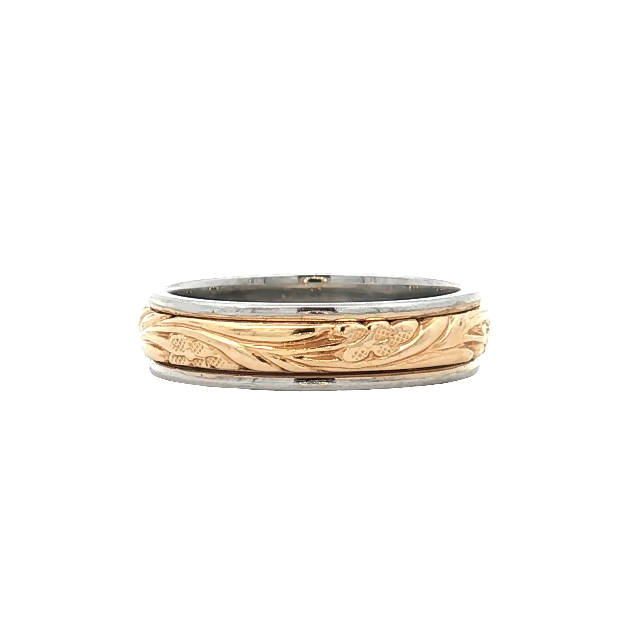 4.5mm Floral Engraved Two-Tone Wedding Band 14k - Image 3