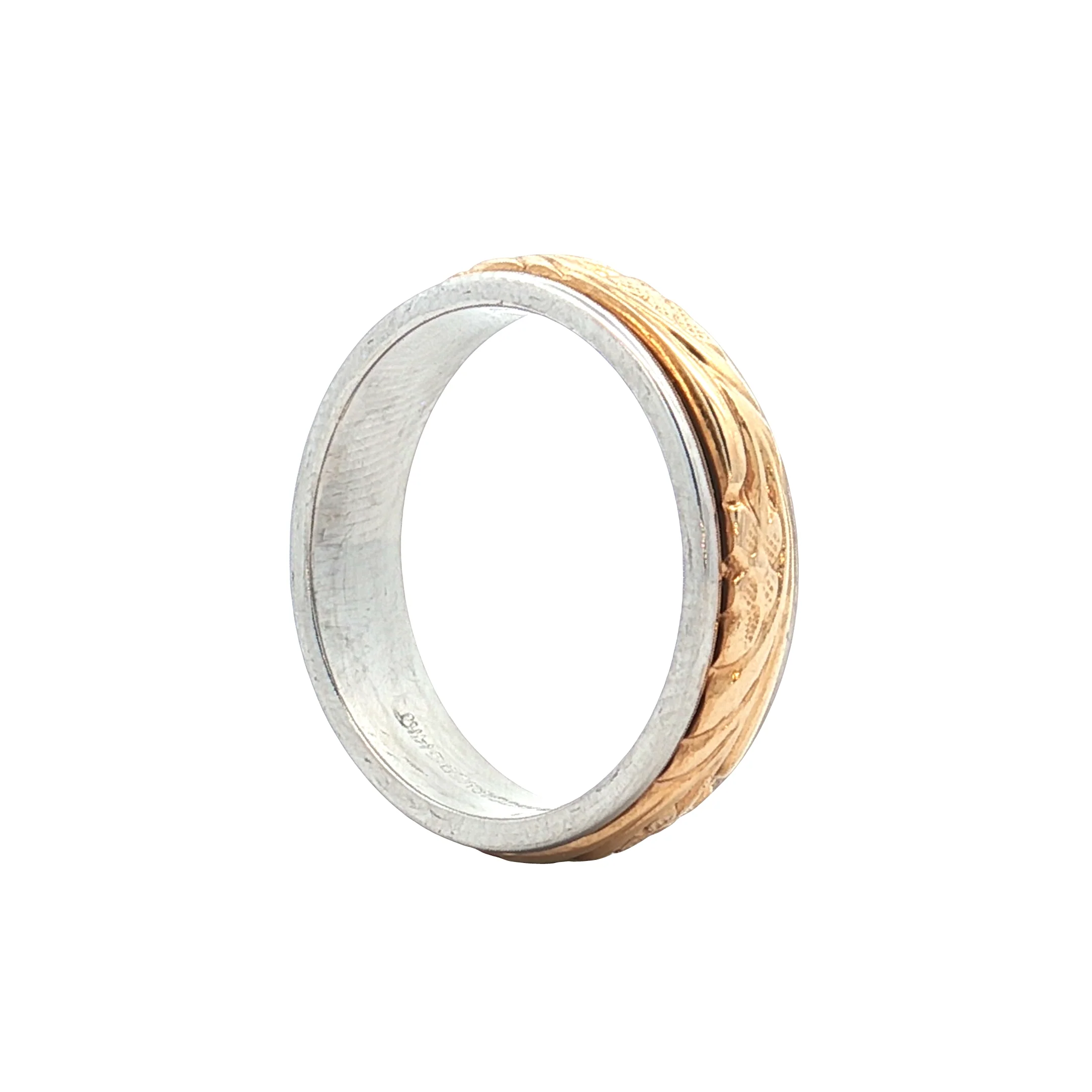 4.5mm Floral Engraved Two-Tone Wedding Band 14k - Image 4