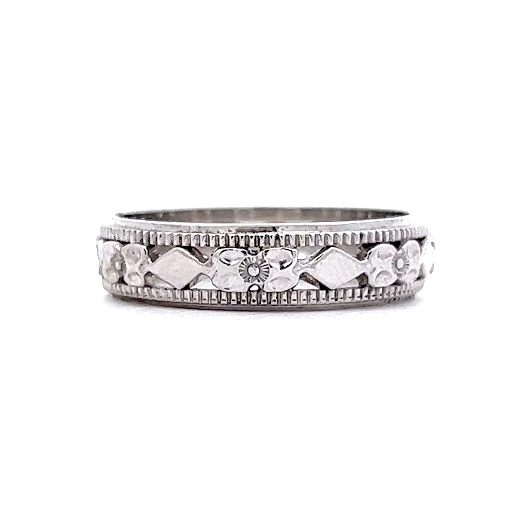 4.7mm Engraved Art Deco Wedding Band in 14k White Gold