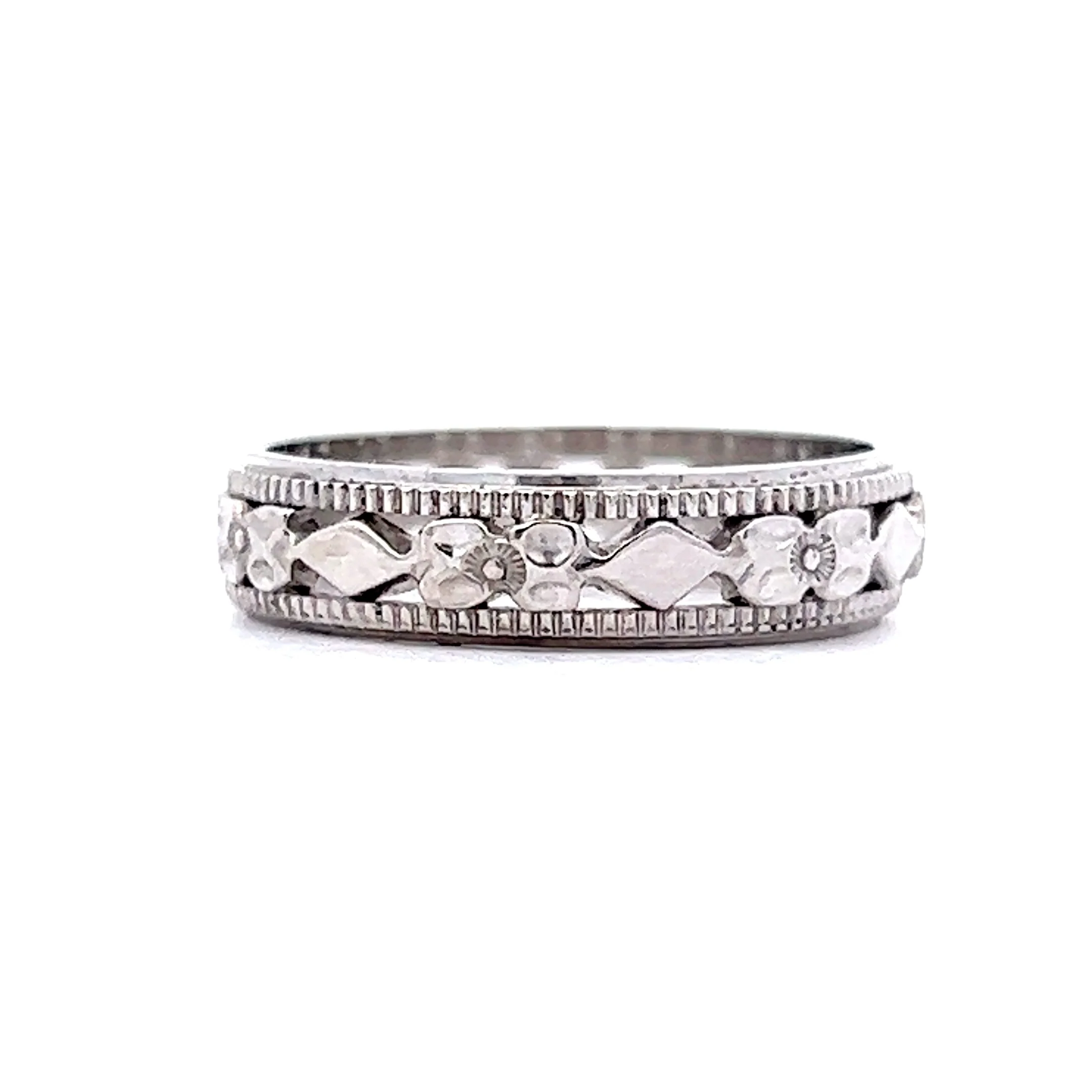 4.7mm Engraved Art Deco Wedding Band in 14k White Gold - Image 2