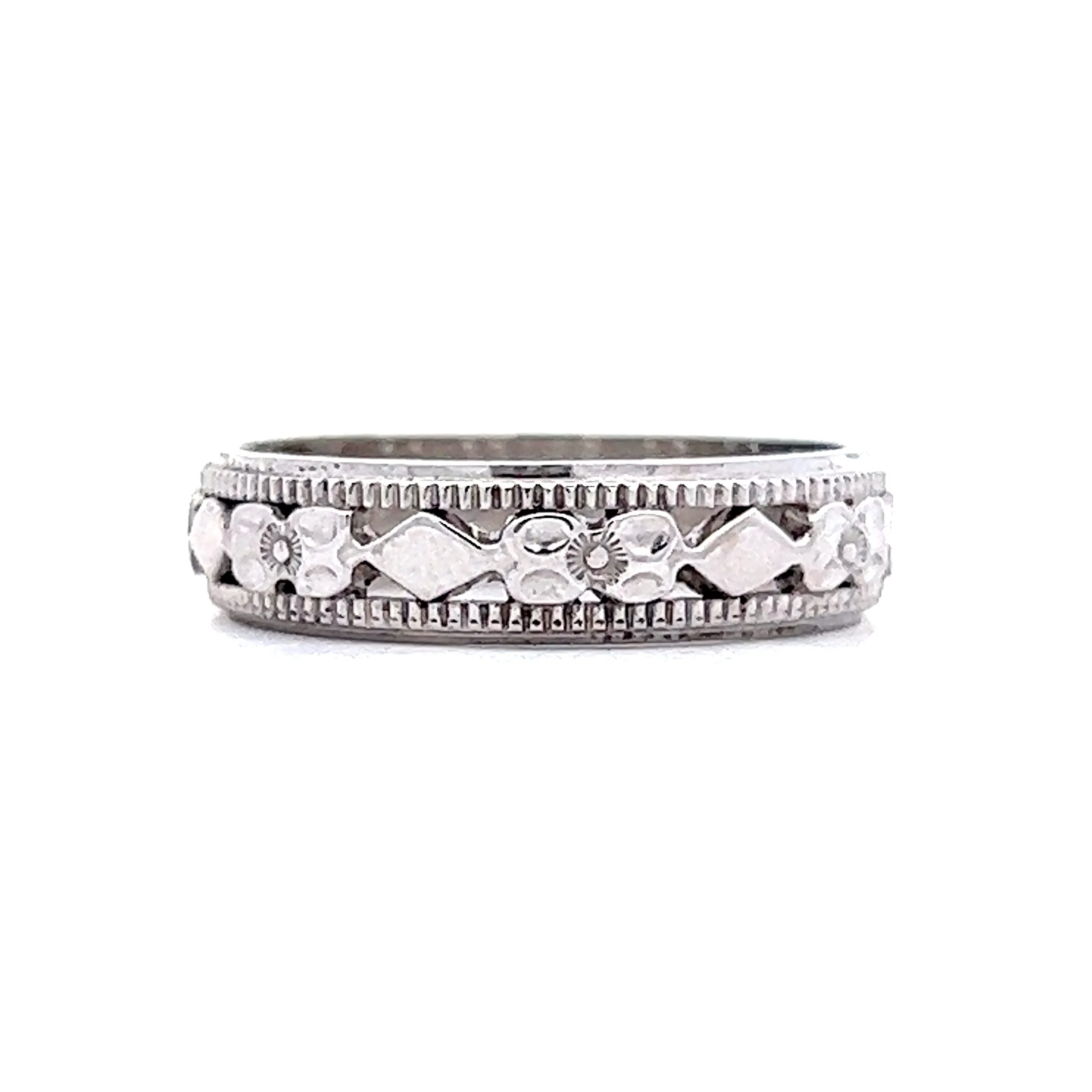 4.7mm Engraved Art Deco Wedding Band in 14k White Gold - Image 3