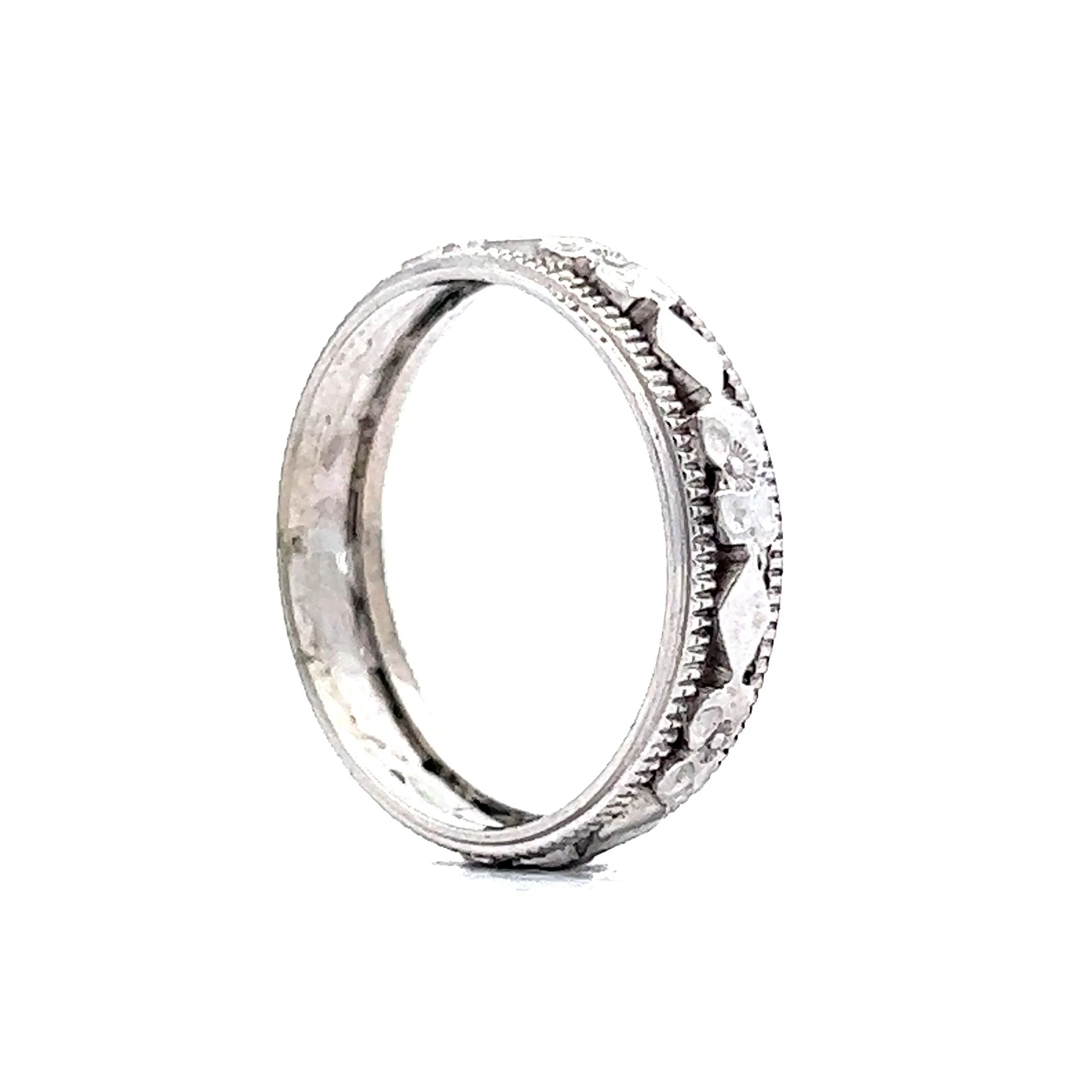 4.7mm Engraved Art Deco Wedding Band in 14k White Gold - Image 5