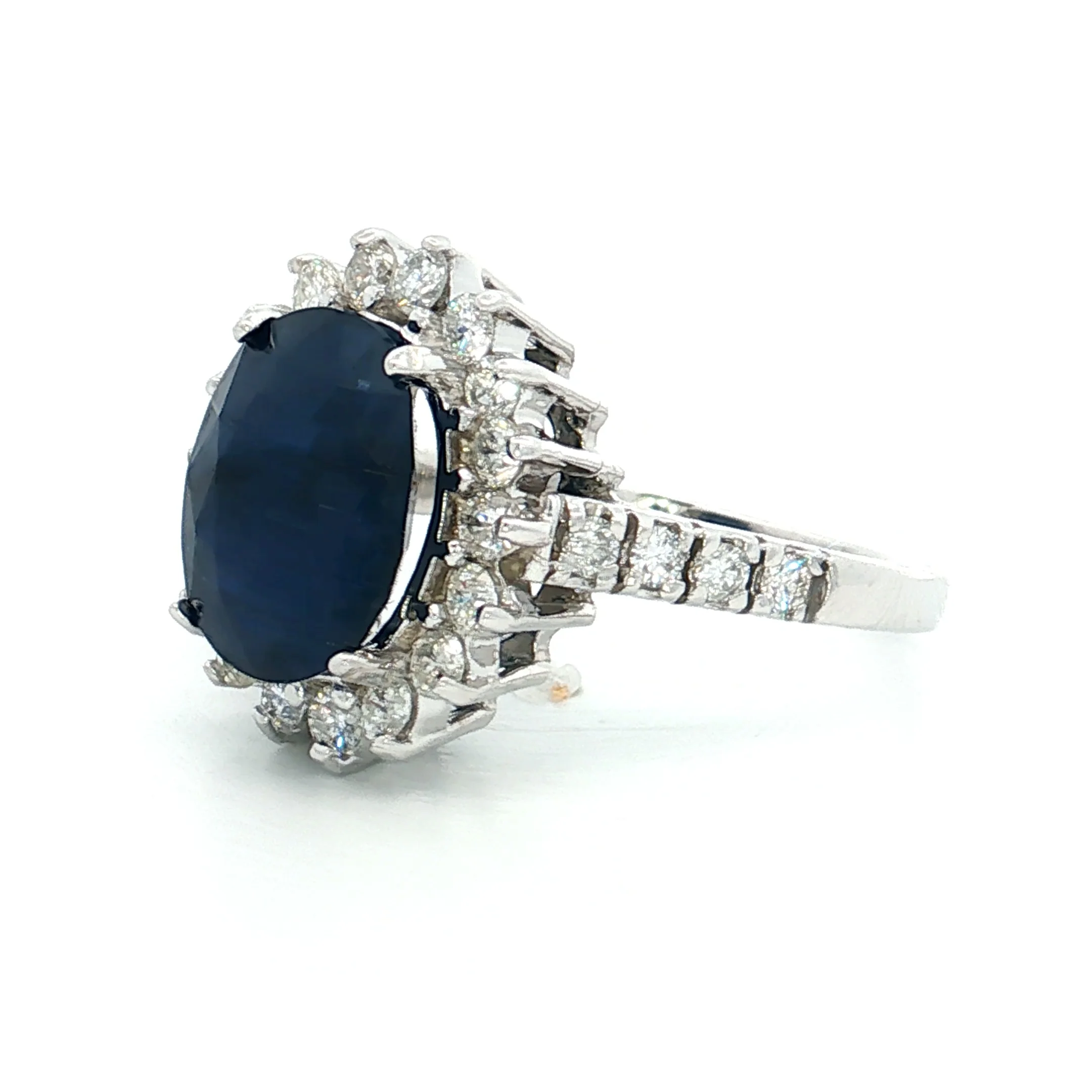 4.80 Oval Sapphire Halo Cocktail Ring 14k White Gold - Image 2