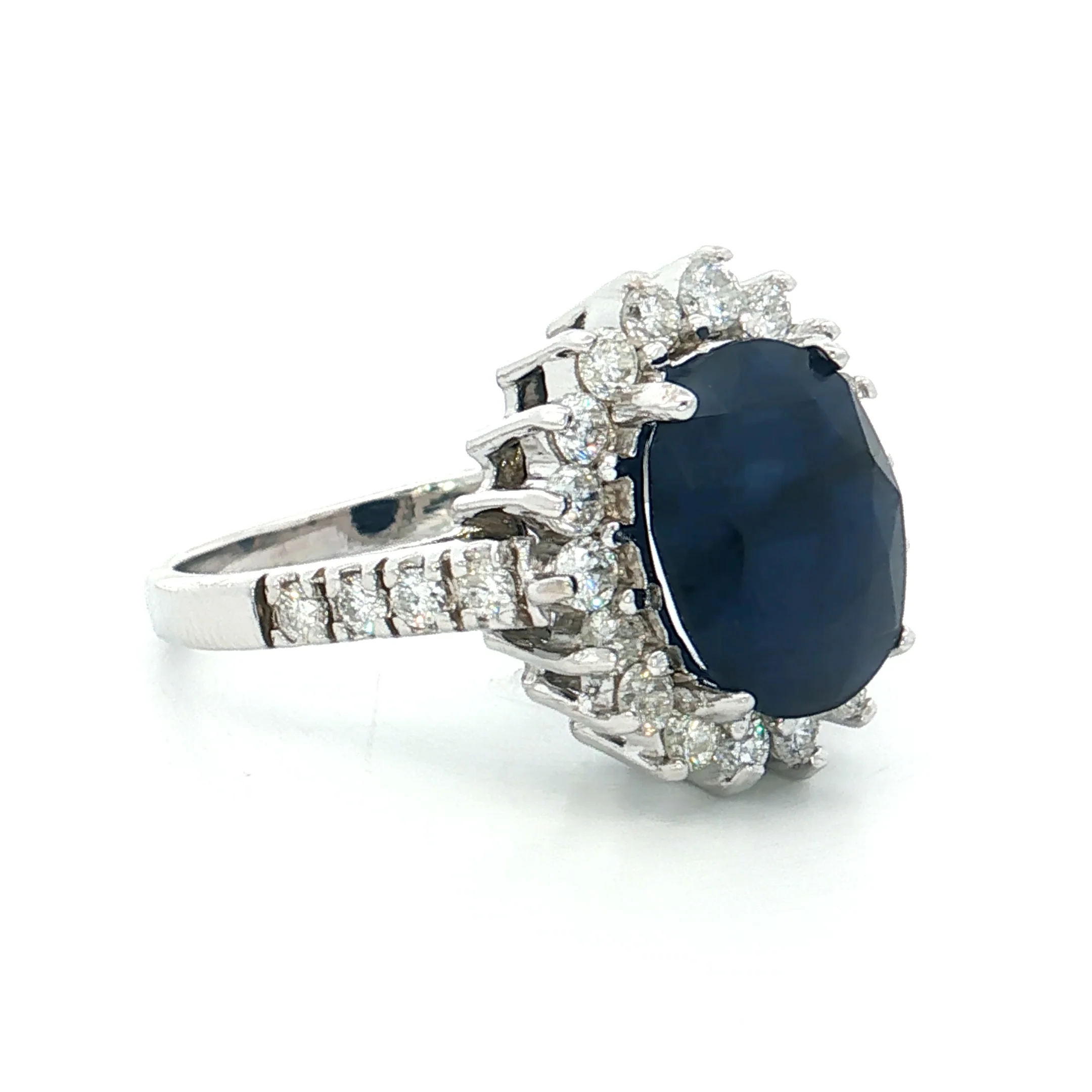 4.80 Oval Sapphire Halo Cocktail Ring 14k White Gold - Image 3