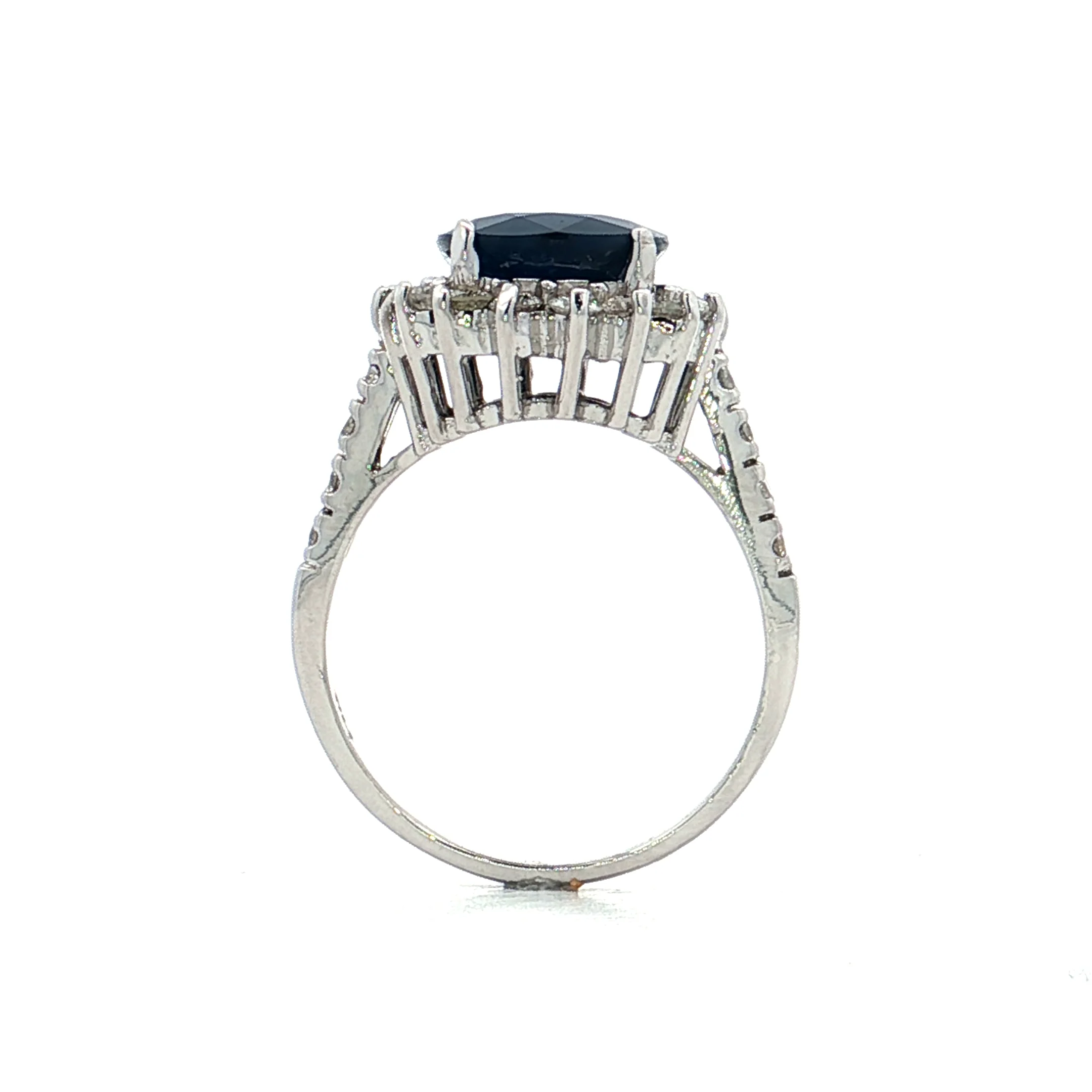 4.80 Oval Sapphire Halo Cocktail Ring 14k White Gold - Image 4