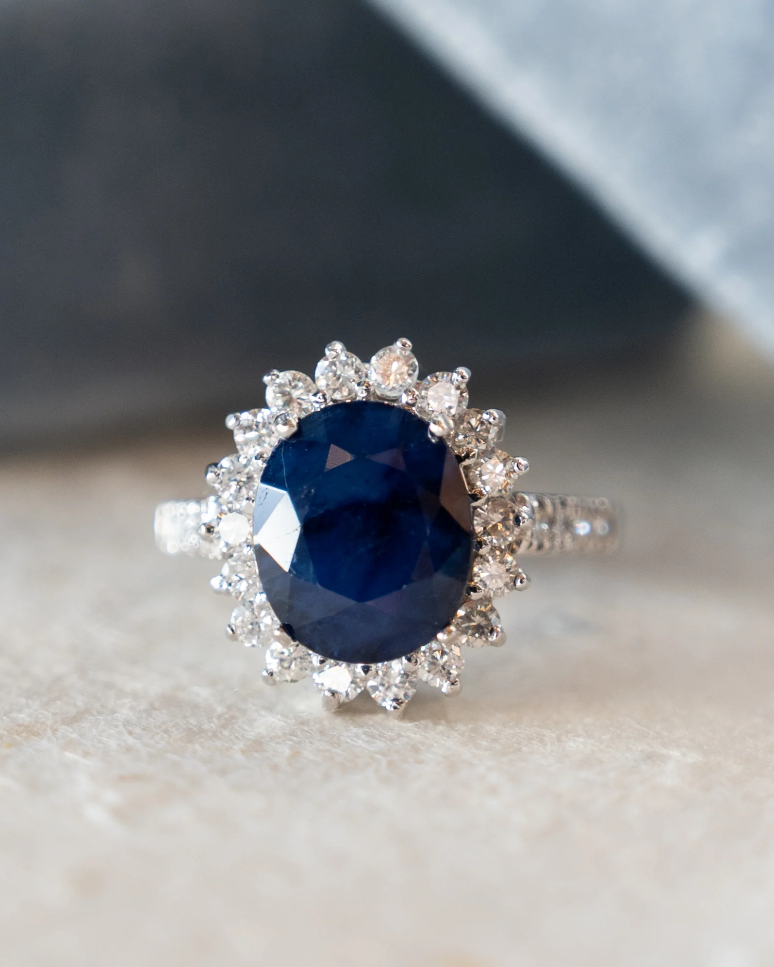 4.80 Oval Sapphire Halo Cocktail Ring 14k White Gold - Image 6