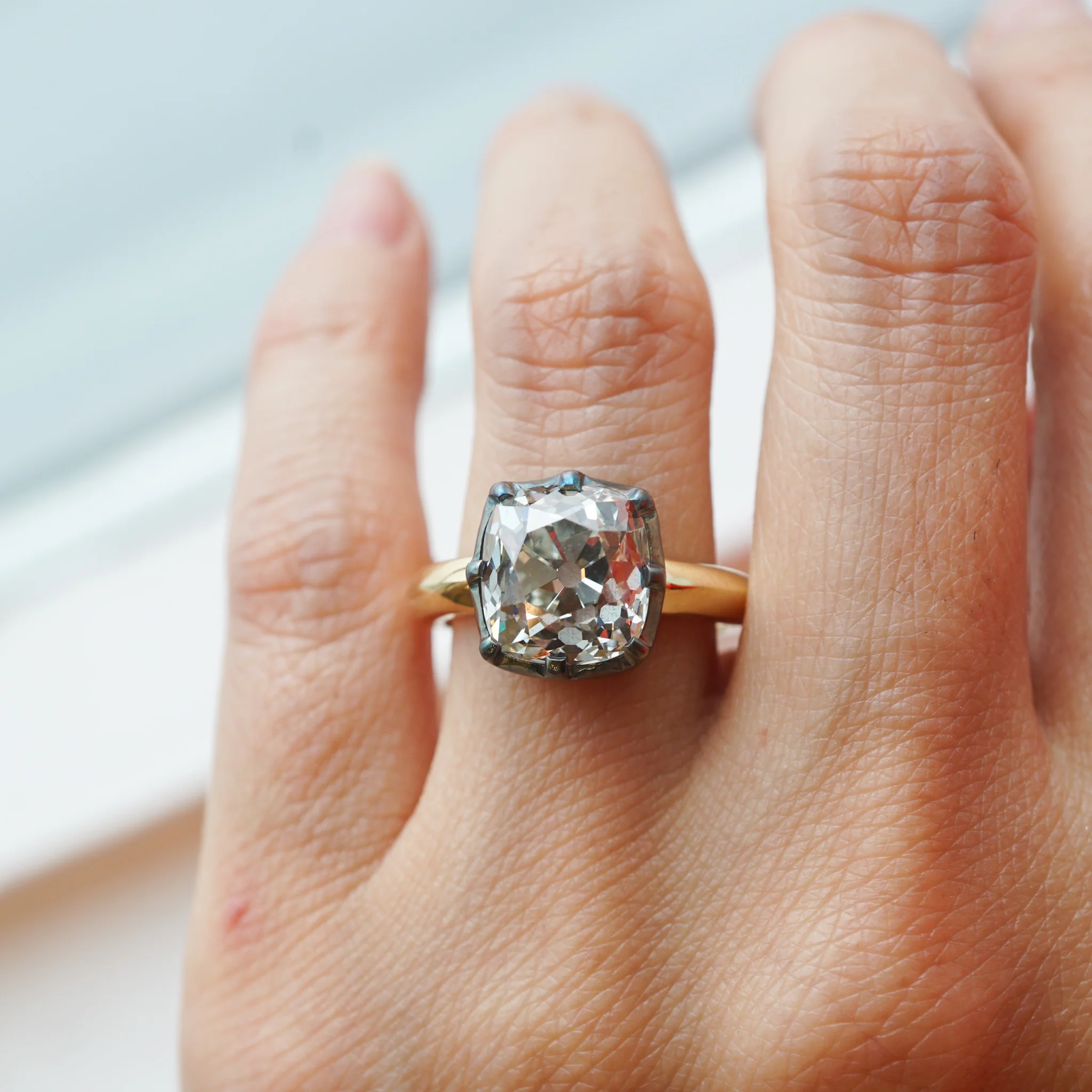 4.91 Old Mine Brilliant Cut Diamond Engagement Ring in 18k - Image 7