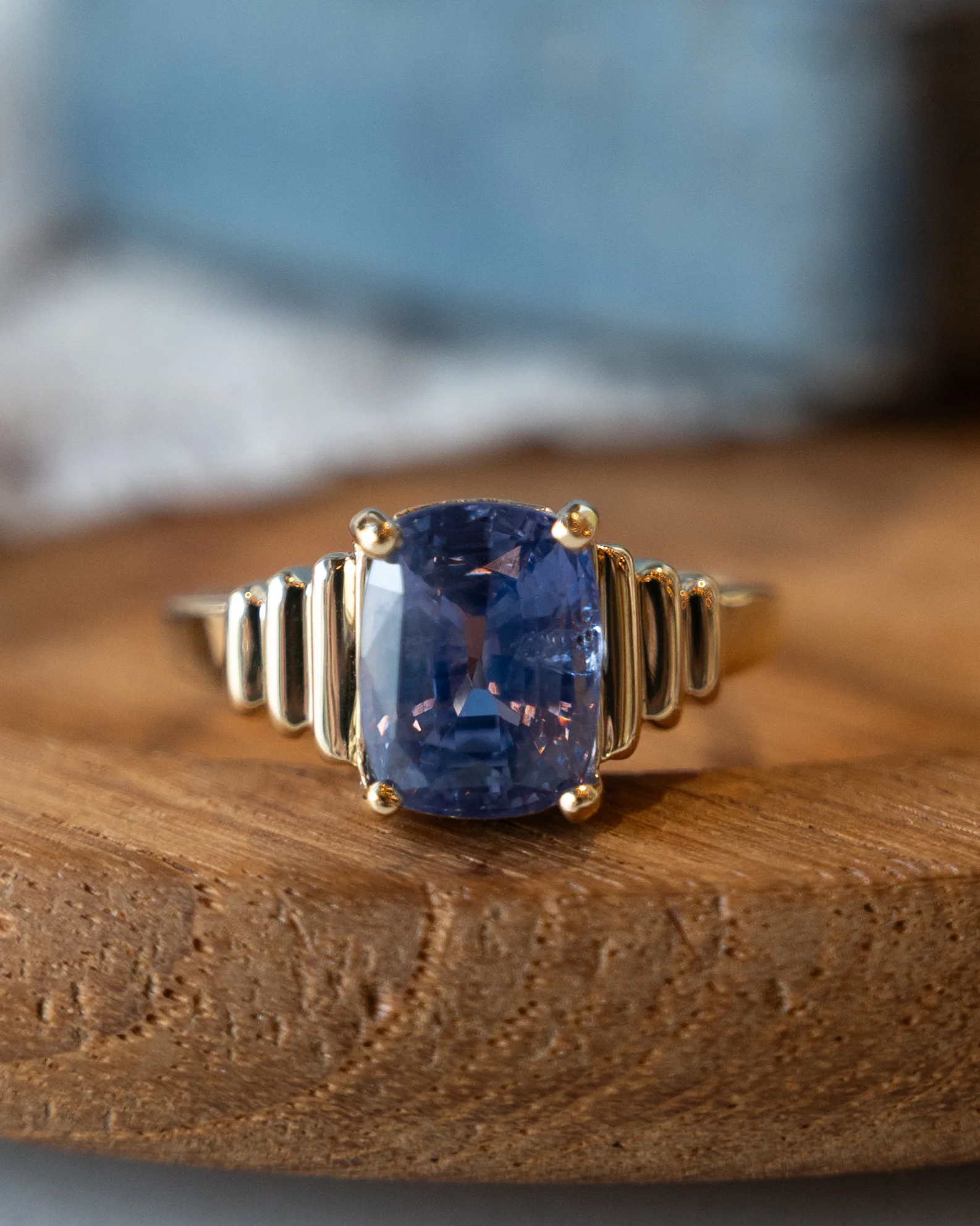4.98 Cushion Blue Sapphire Engagement Ring 14k - Image 6