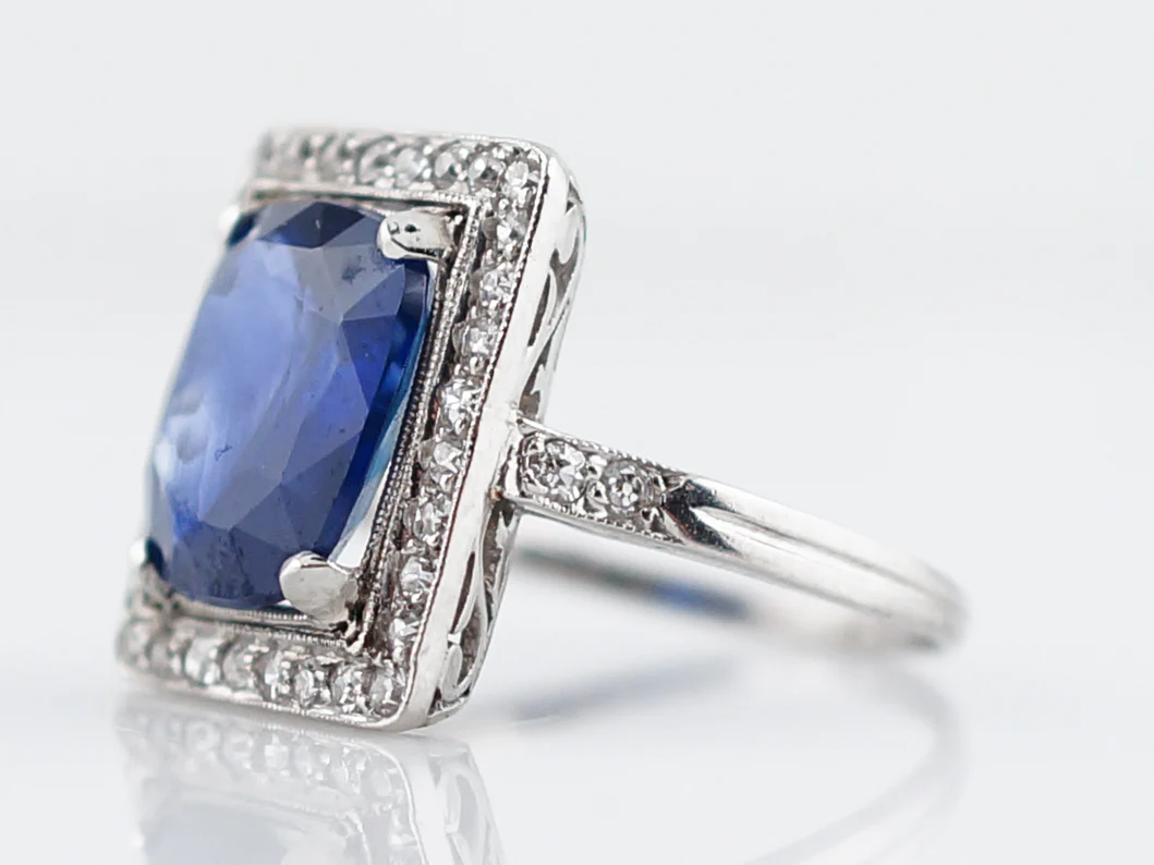 4 Carat Cushion Sapphire Engagement Ring Art Deco - Image 2