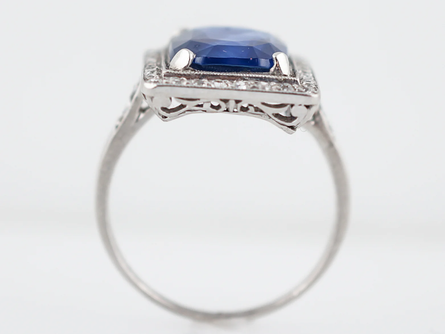4 Carat Cushion Sapphire Engagement Ring Art Deco - Image 5