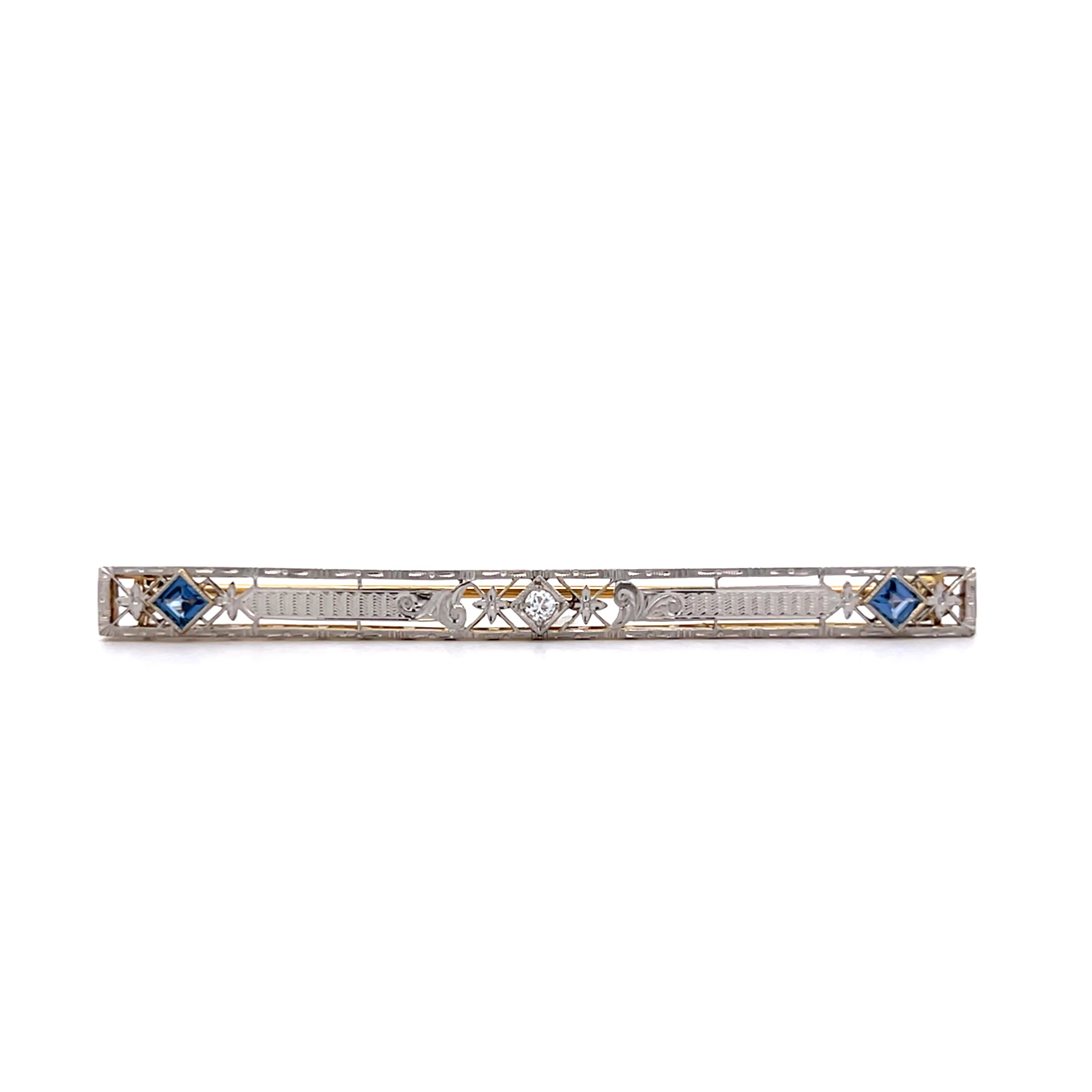 .40 Antique Art Deco Sapphire Bar Brooch 14k