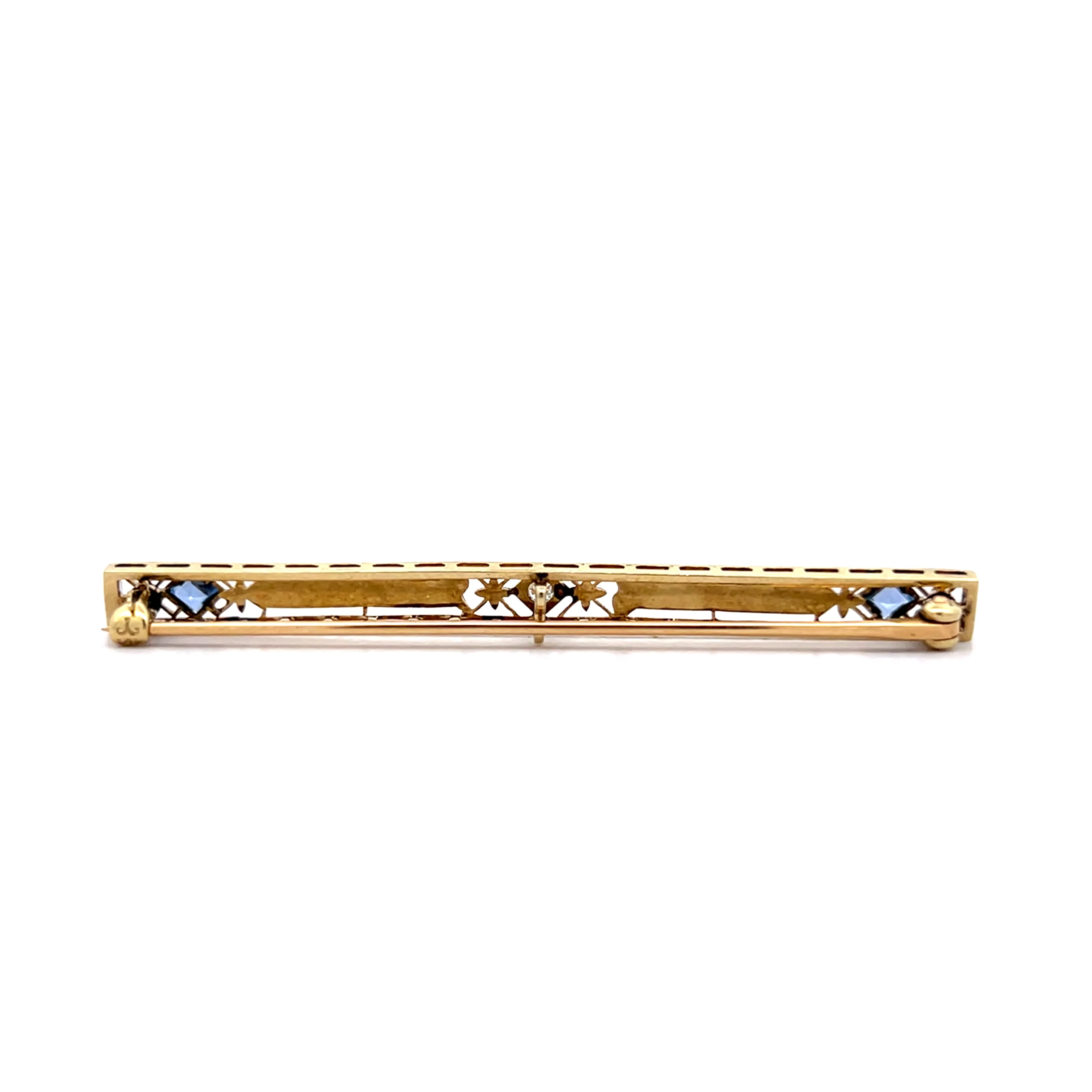 .40 Antique Art Deco Sapphire Bar Brooch 14k - Image 2