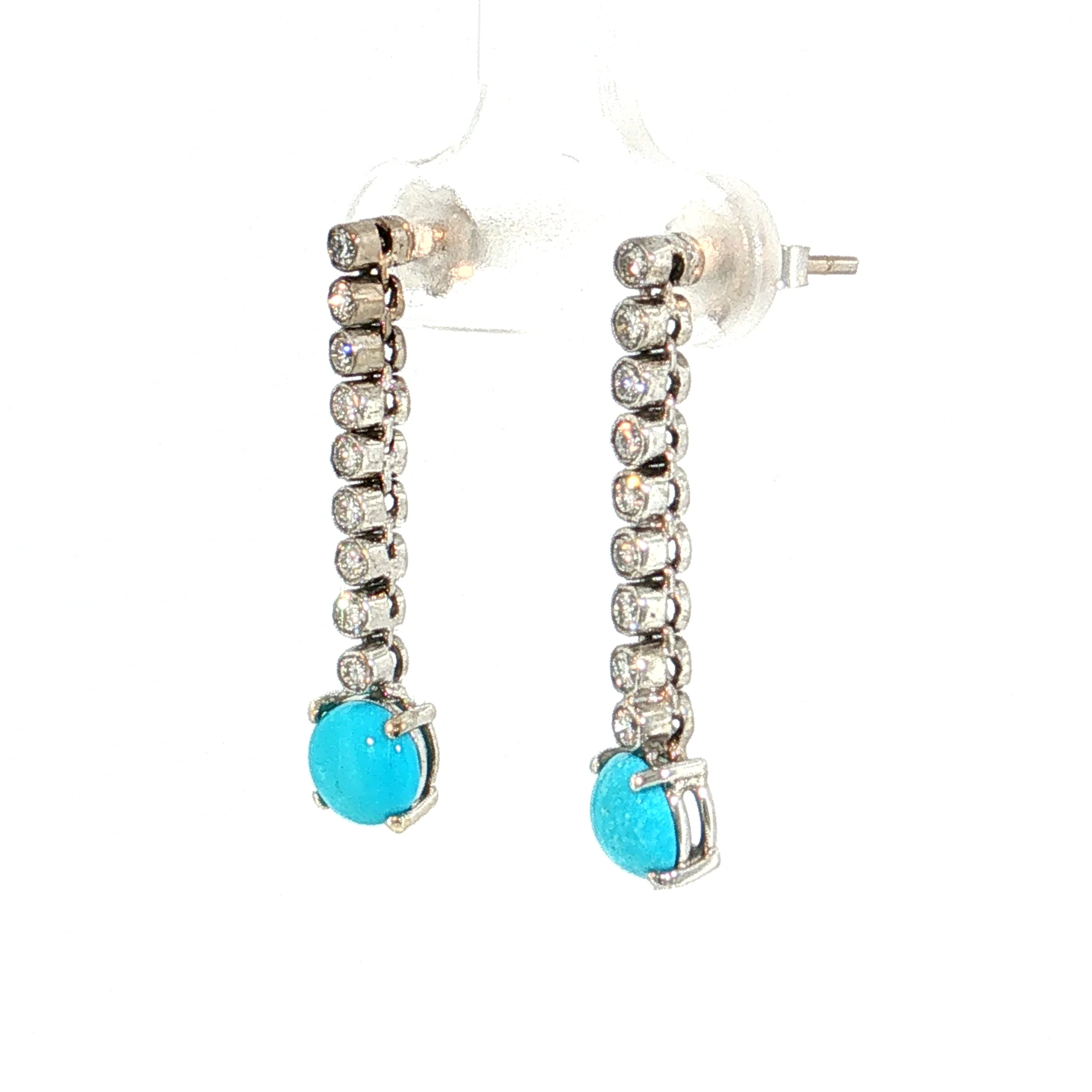 .40 Diamond & Turquoise Drop Earrings 14k White Gold - Image 2