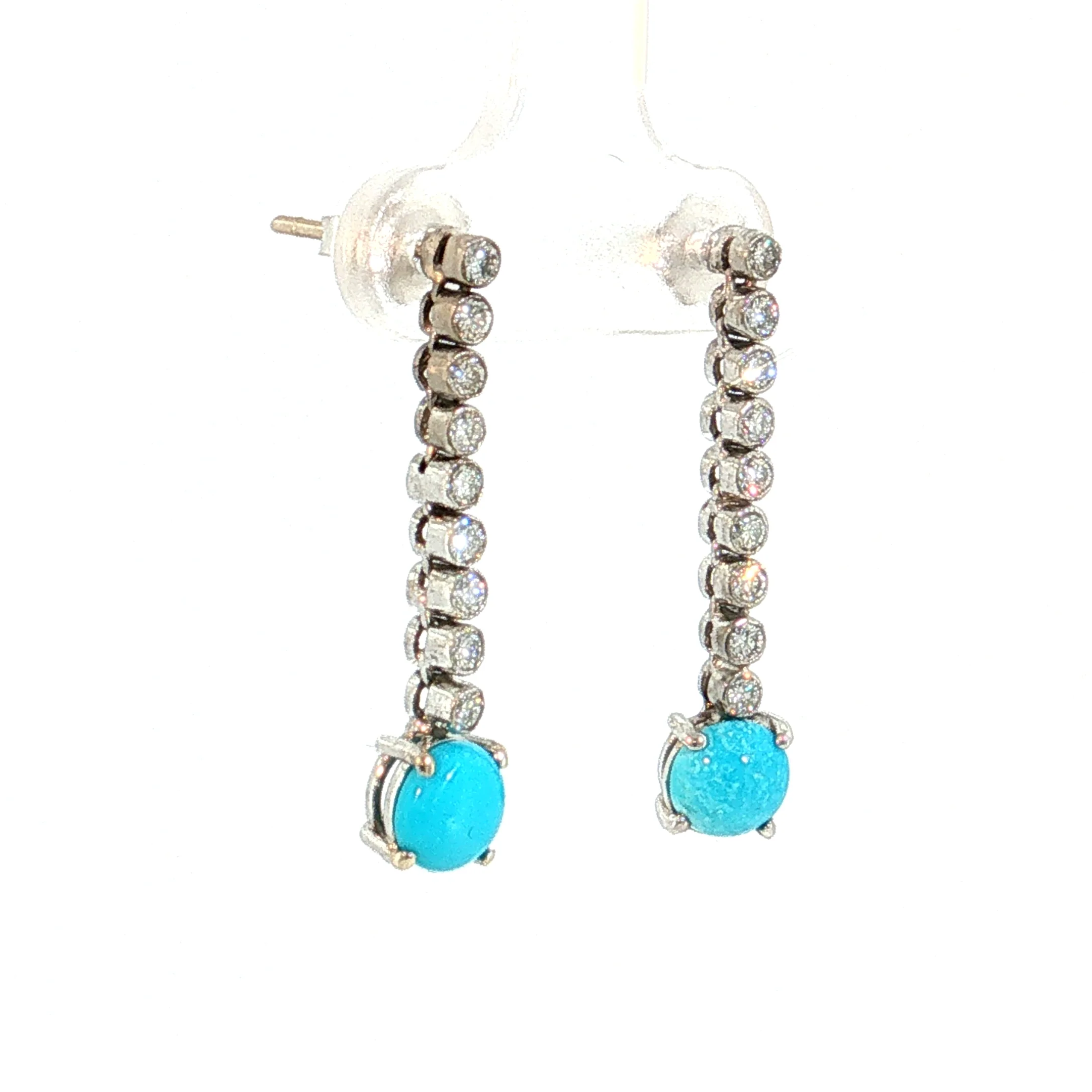 .40 Diamond & Turquoise Drop Earrings 14k White Gold - Image 3
