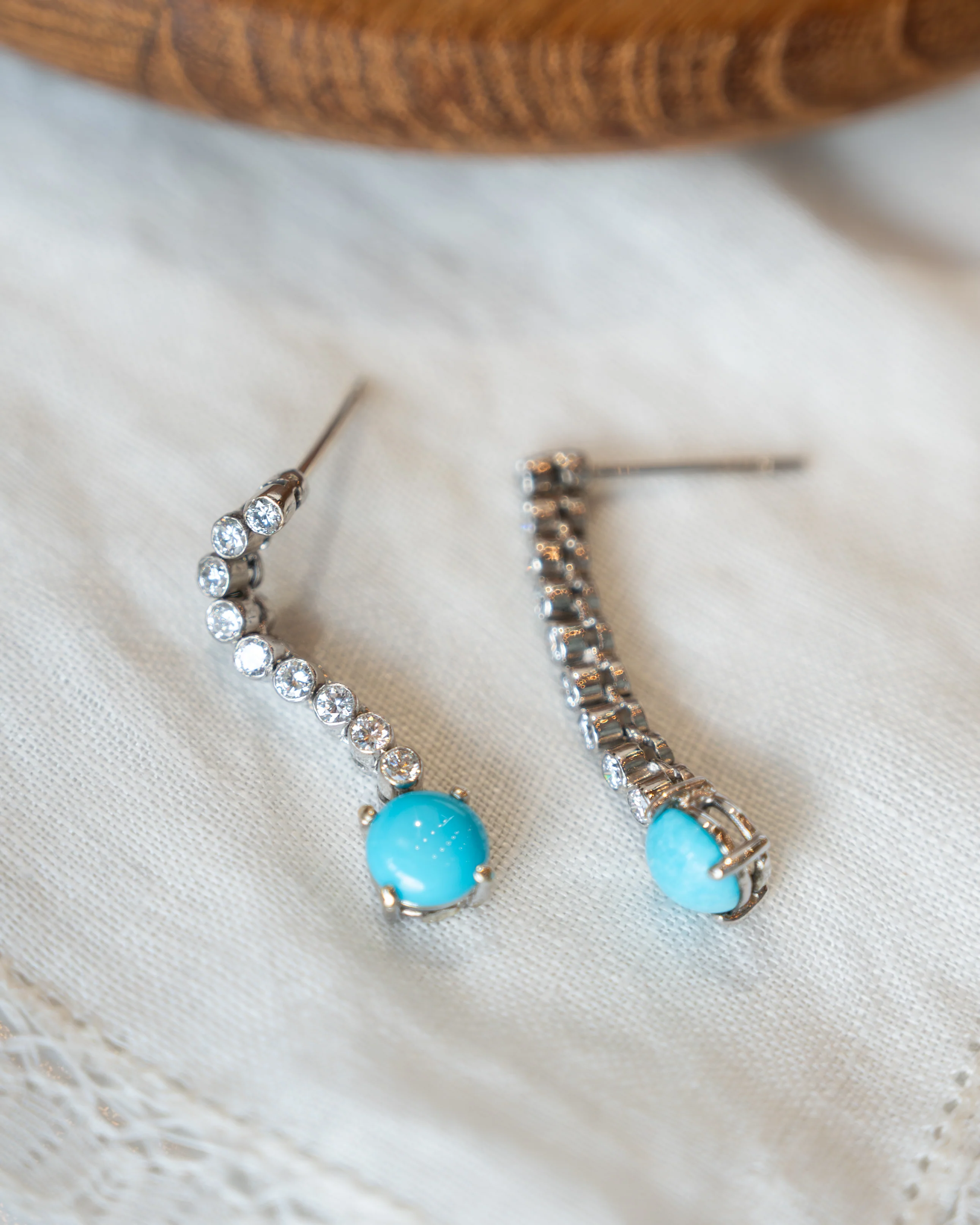 .40 Diamond & Turquoise Drop Earrings 14k White Gold - Image 5