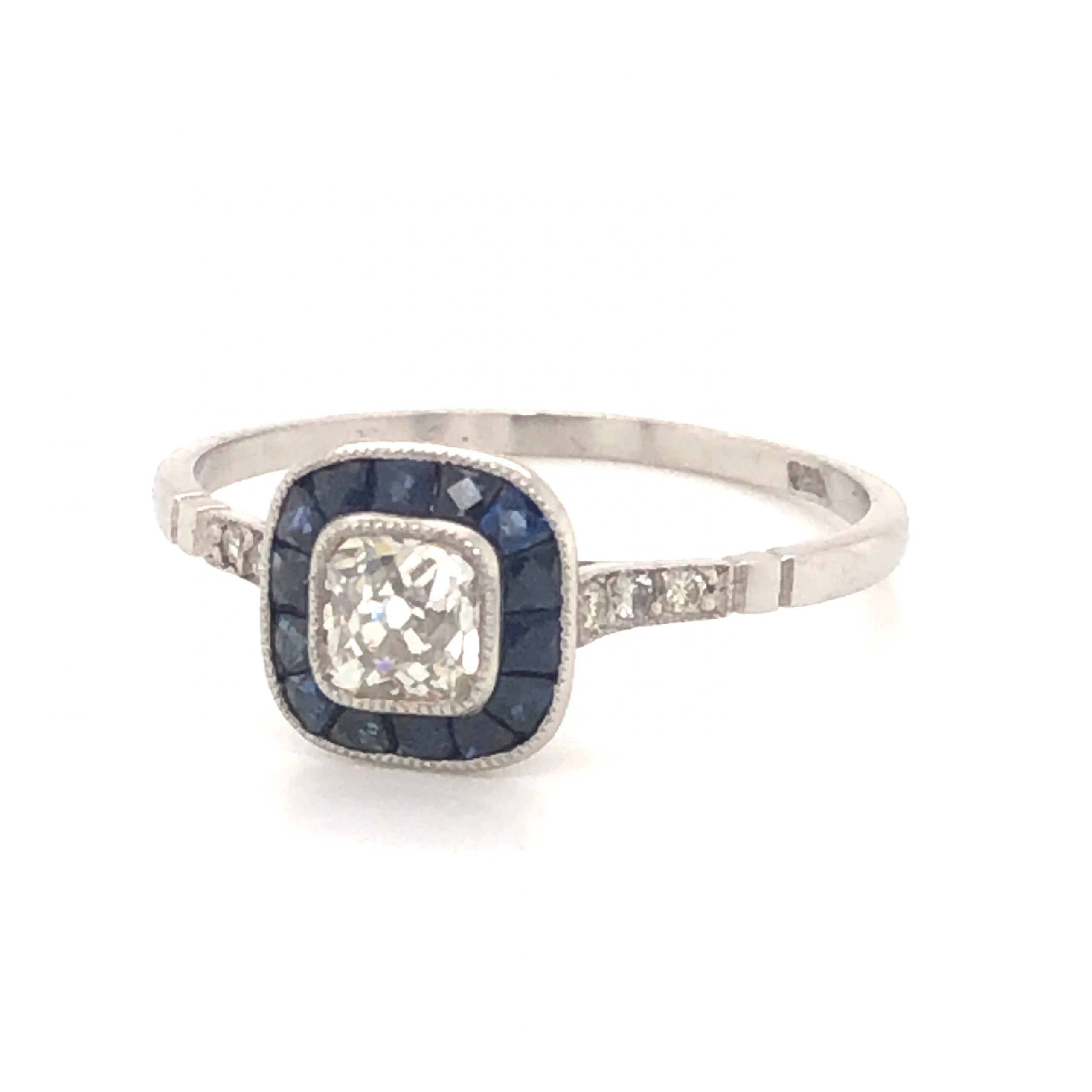 .40 Old Mine Cut Diamond & Sapphire Ring in Platinum - Image 2
