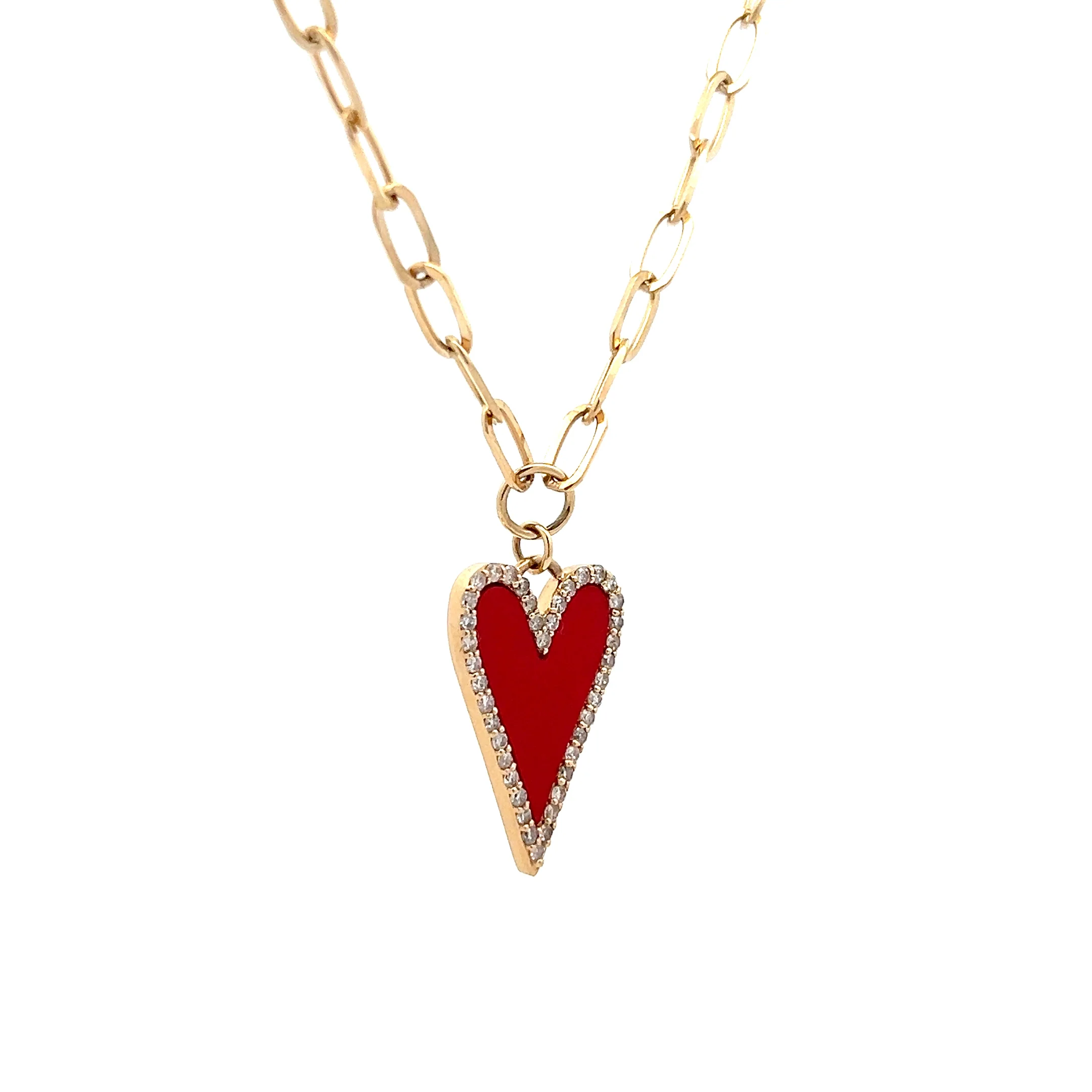 .40 Red Enamel Heart Pendant Necklace in 14k - Image 3