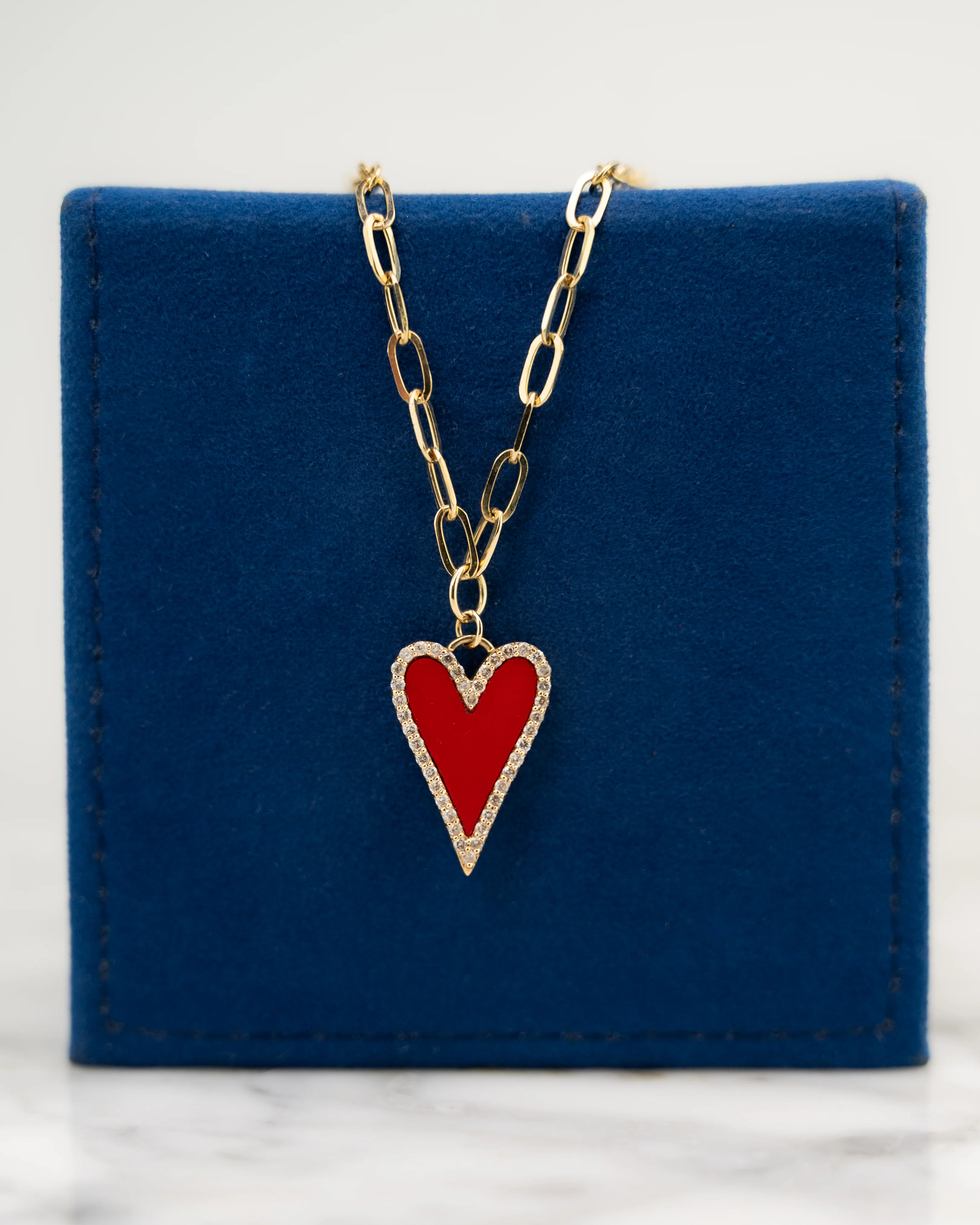 .40 Red Enamel Heart Pendant Necklace in 14k - Image 5