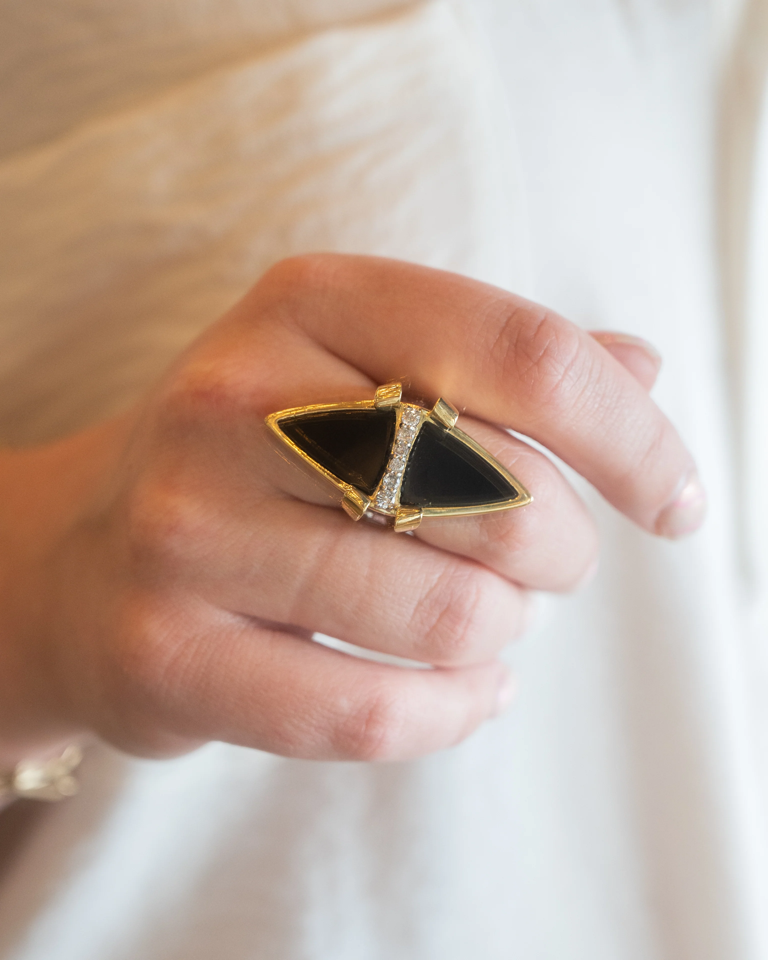 .40 Vintage Onyx & Diamond Cocktail Ring in 18k - Image 6