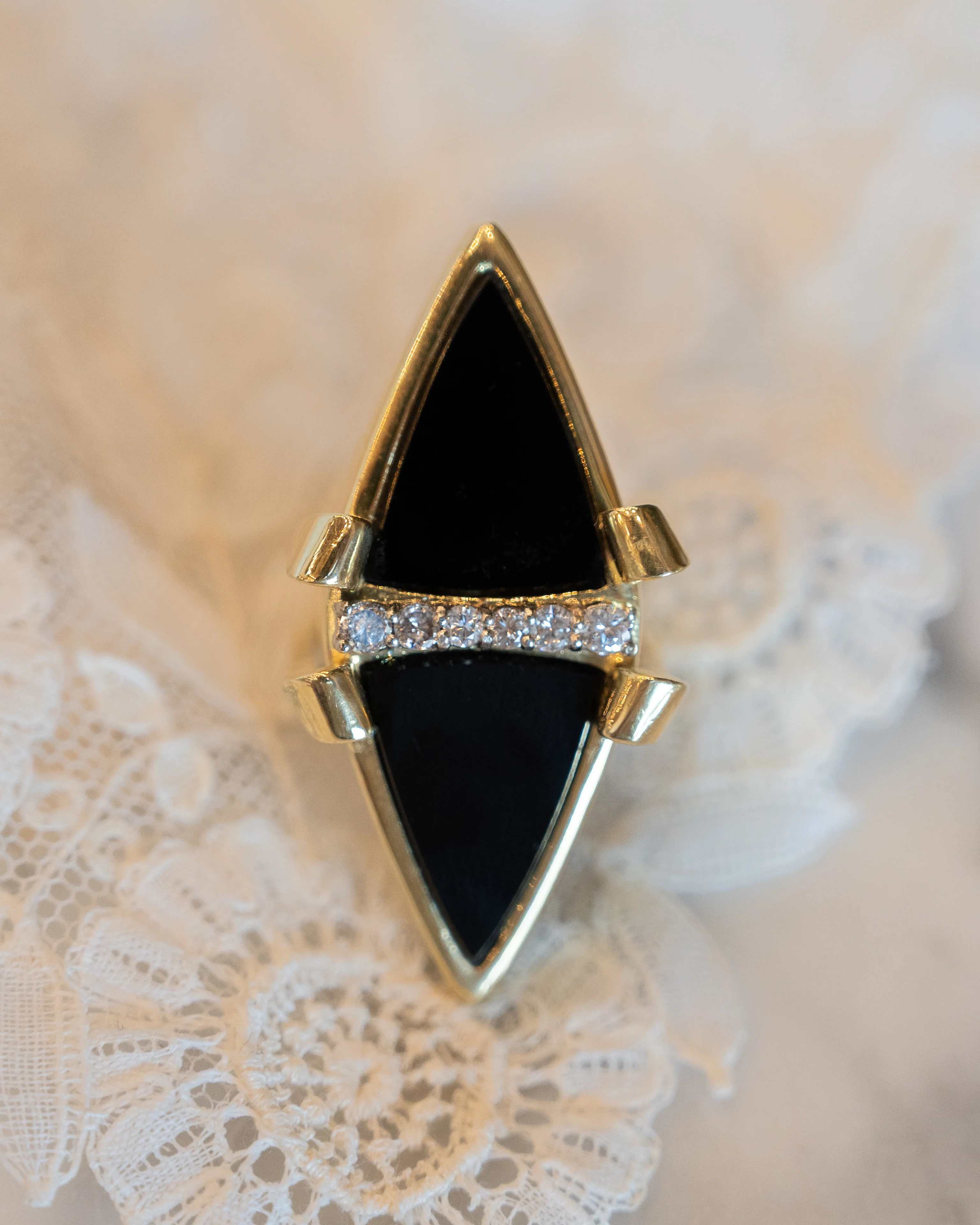 .40 Vintage Onyx & Diamond Cocktail Ring in 18k - Image 7