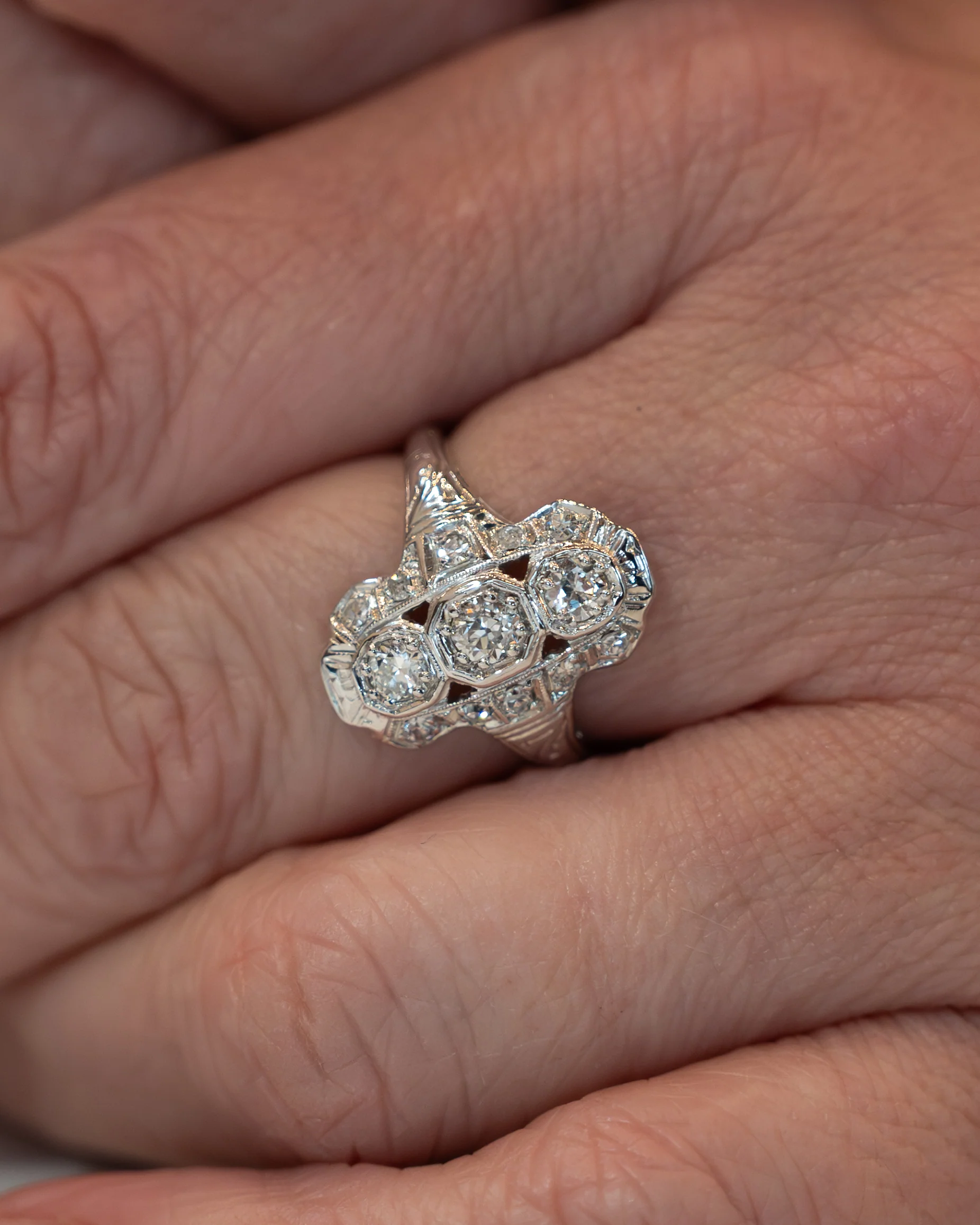 .42 Antique Deco Navette Cocktail Ring in 18k - Image 7