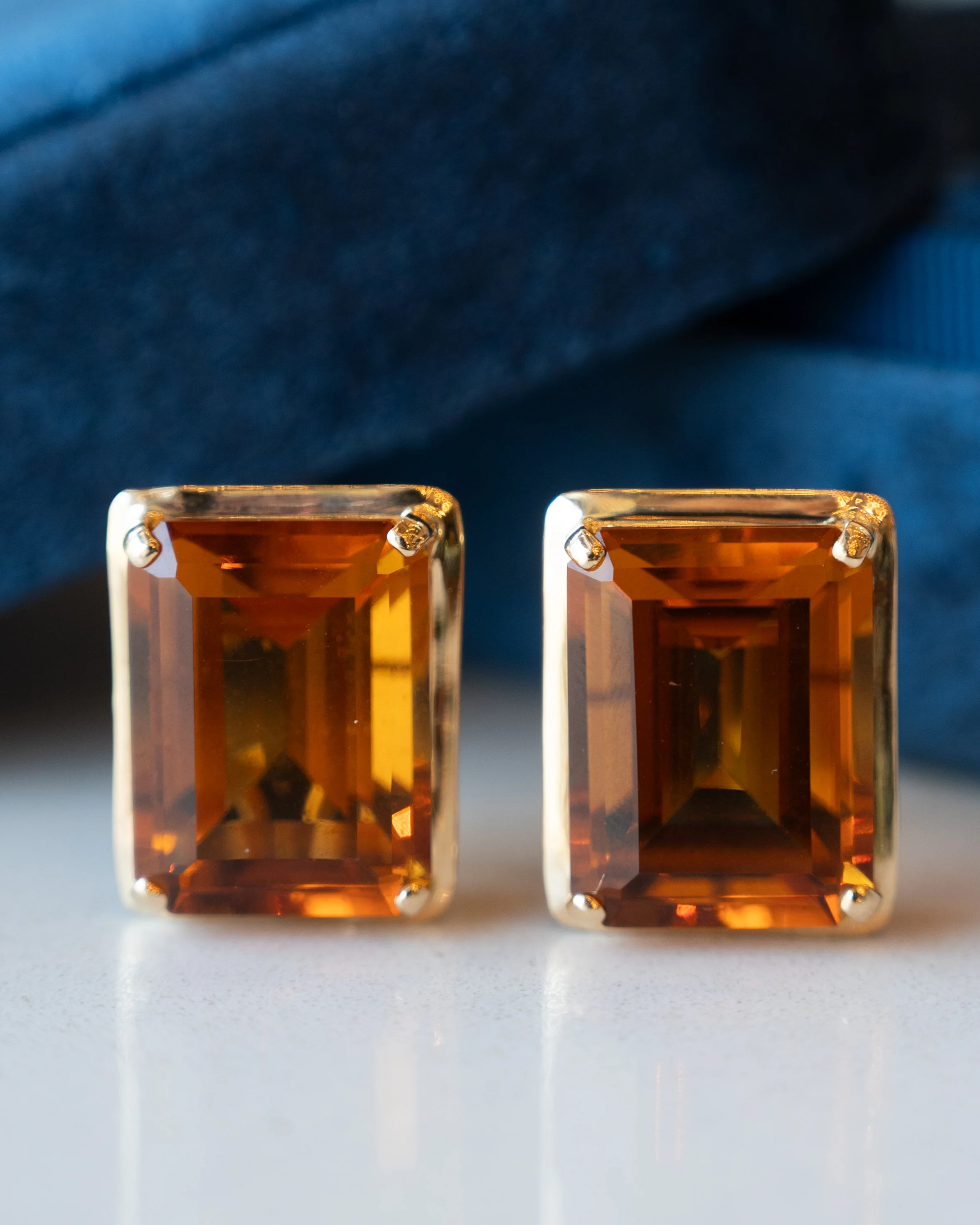 44.74 Emerald Cut Citrine Stud Earrings 14k - Image 4