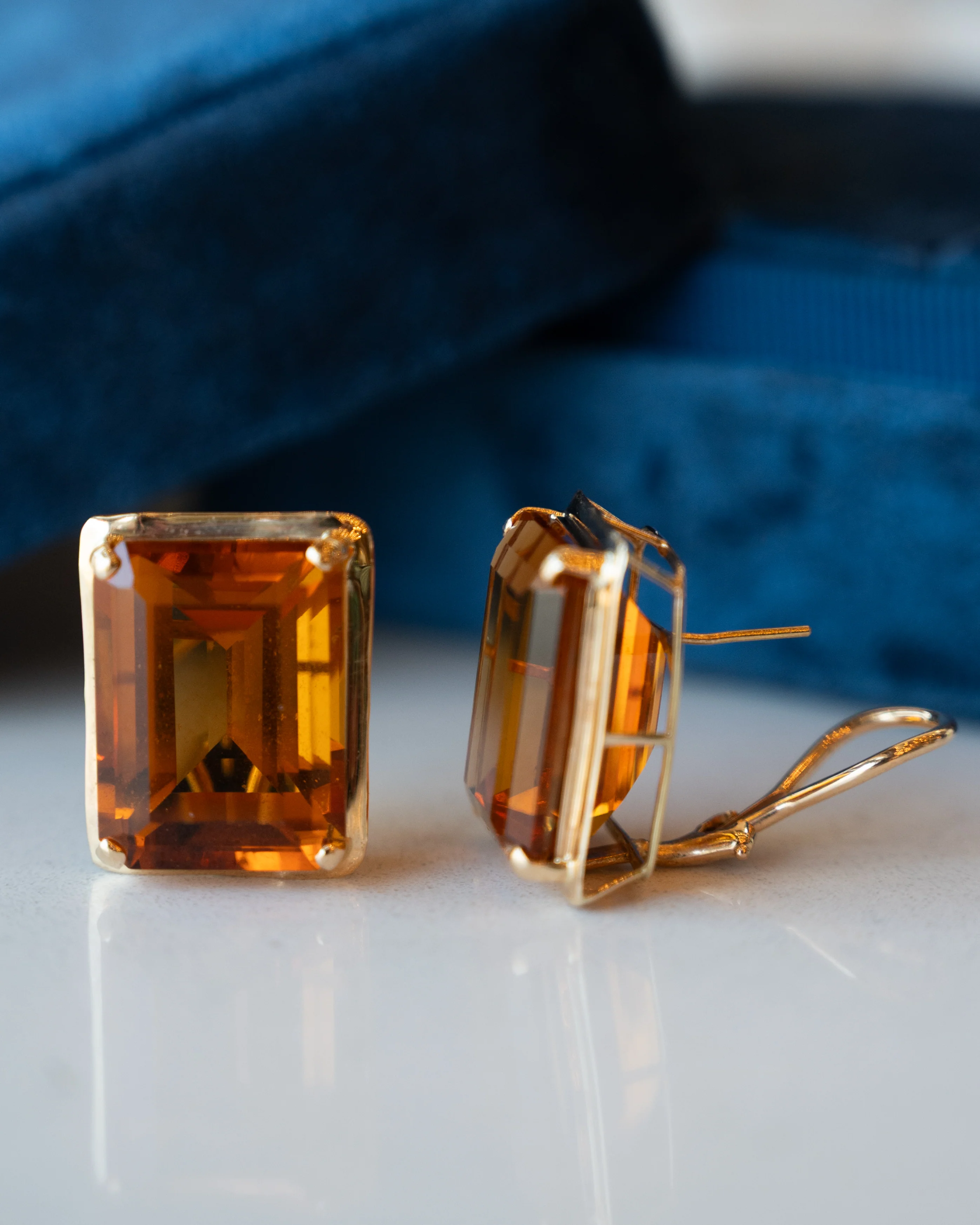 44.74 Emerald Cut Citrine Stud Earrings 14k - Image 5