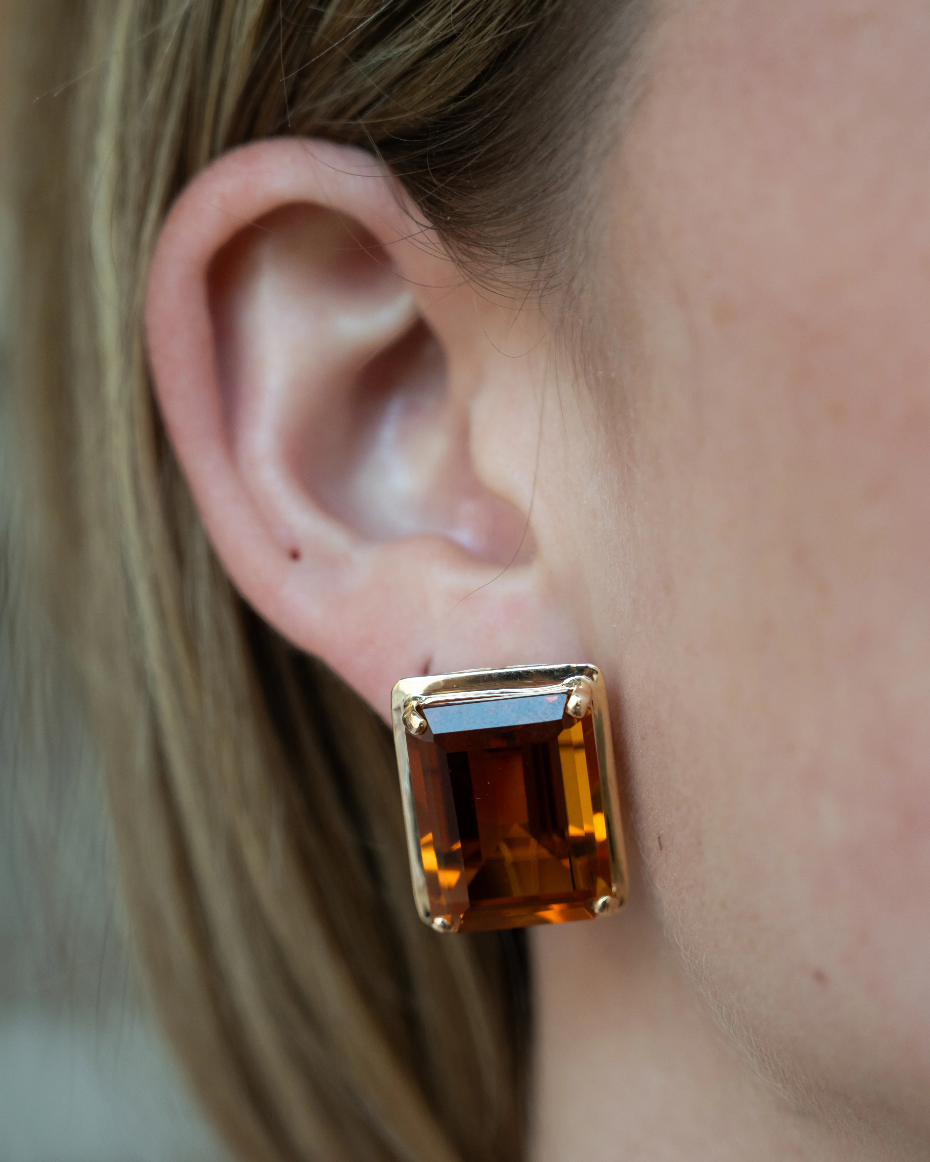 44.74 Emerald Cut Citrine Stud Earrings 14k - Image 6