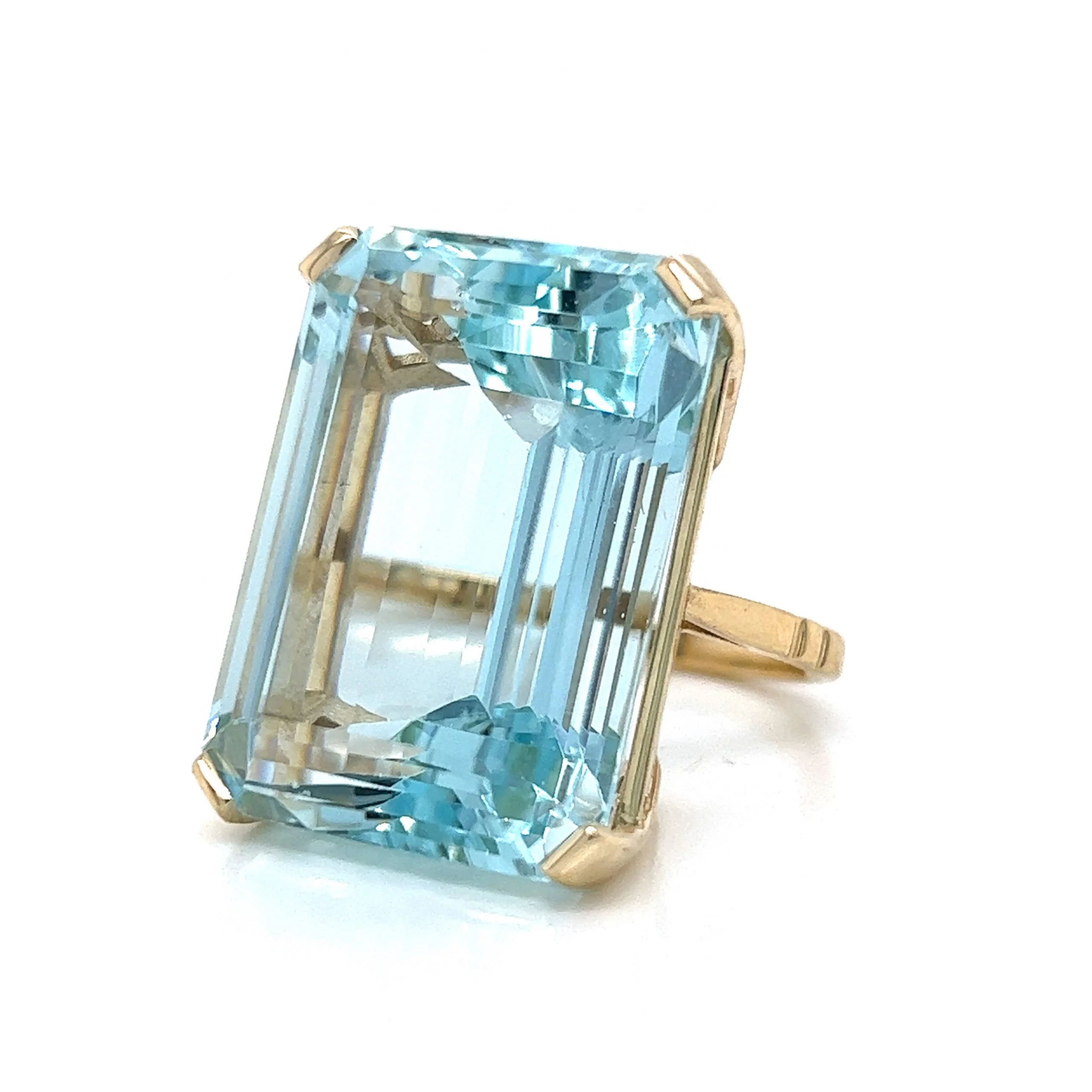 44 Carat Emerald Cut Aquamarine Cocktail Ring in 14k Yellow Gold - Image 2