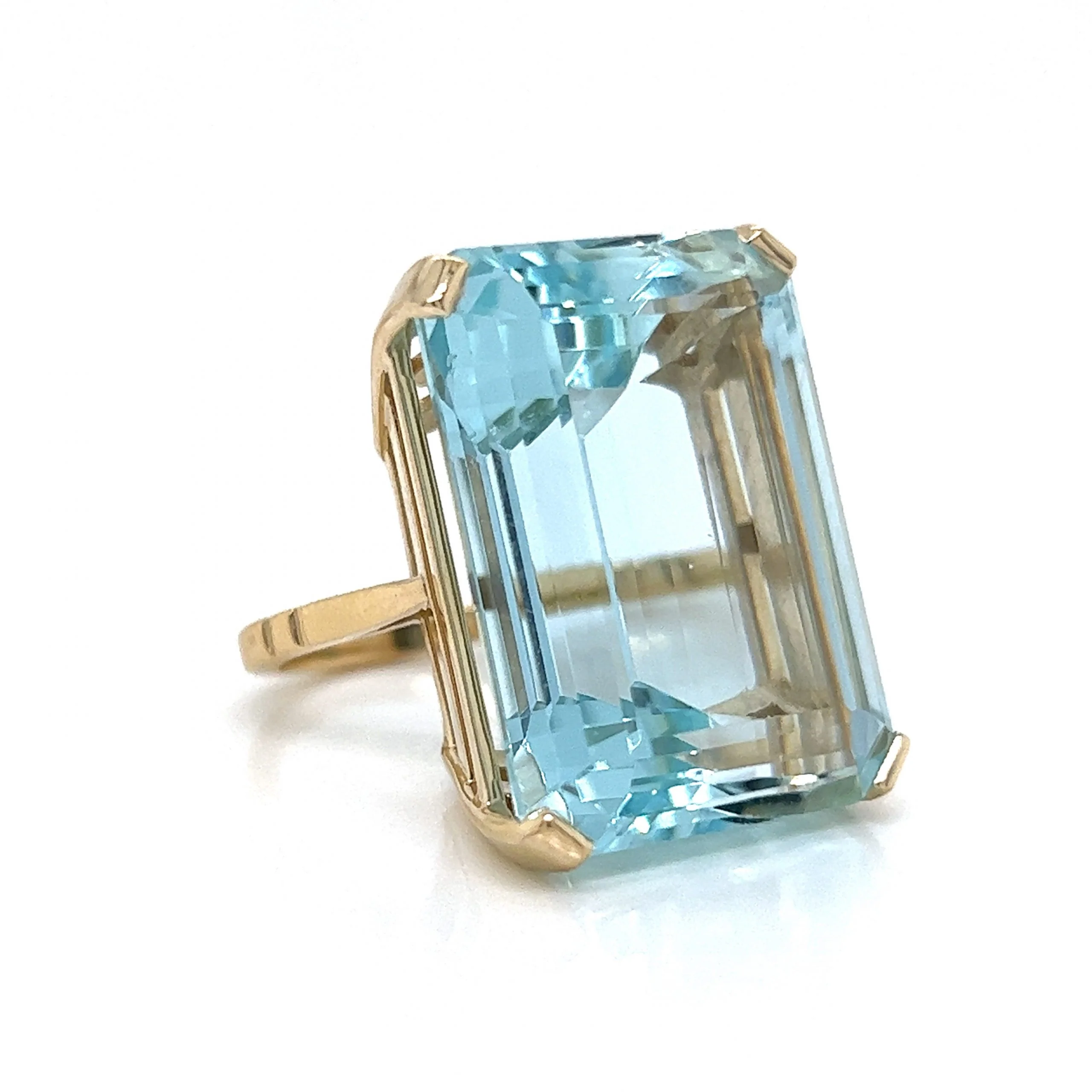 44 Carat Emerald Cut Aquamarine Cocktail Ring in 14k Yellow Gold - Image 3
