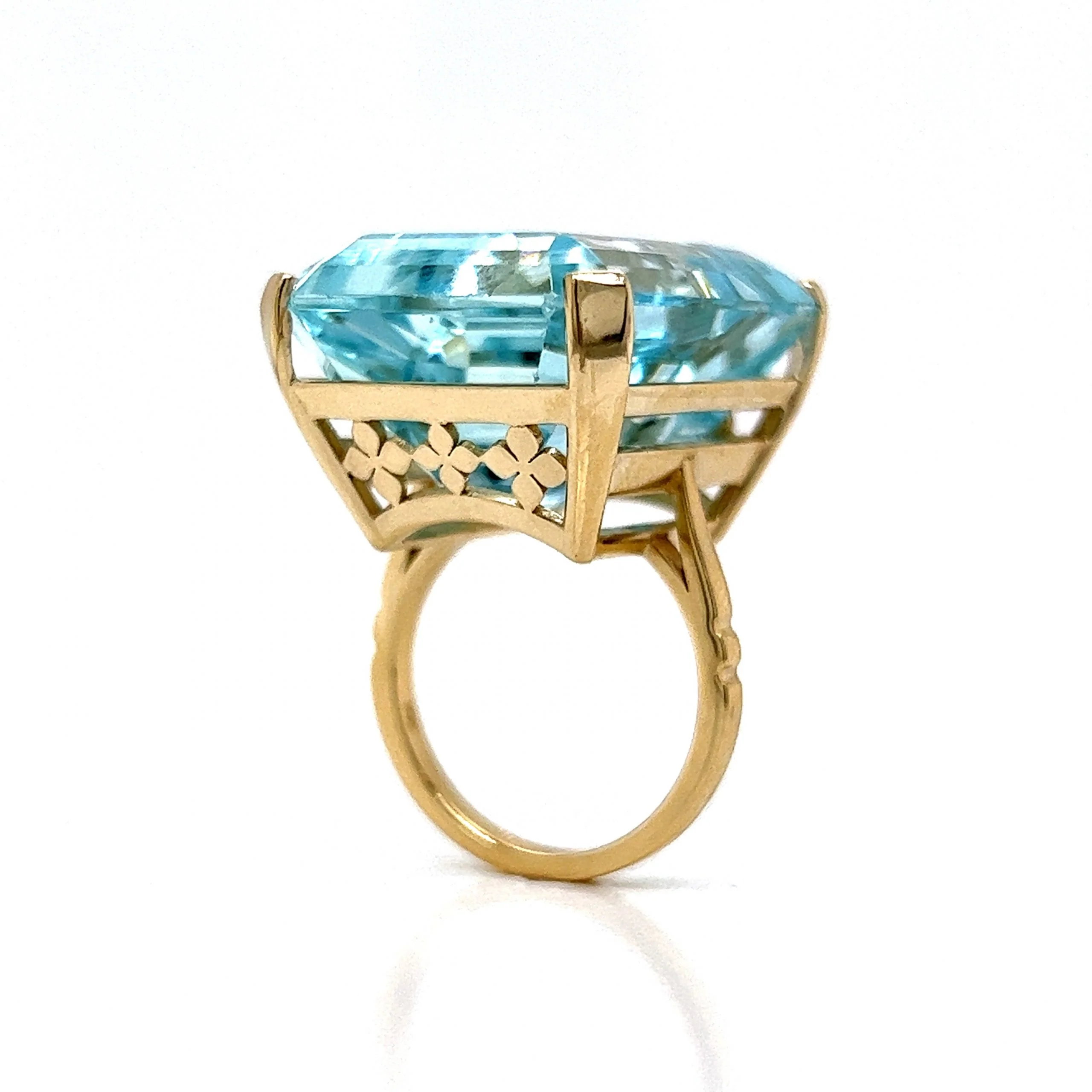44 Carat Emerald Cut Aquamarine Cocktail Ring in 14k Yellow Gold - Image 5