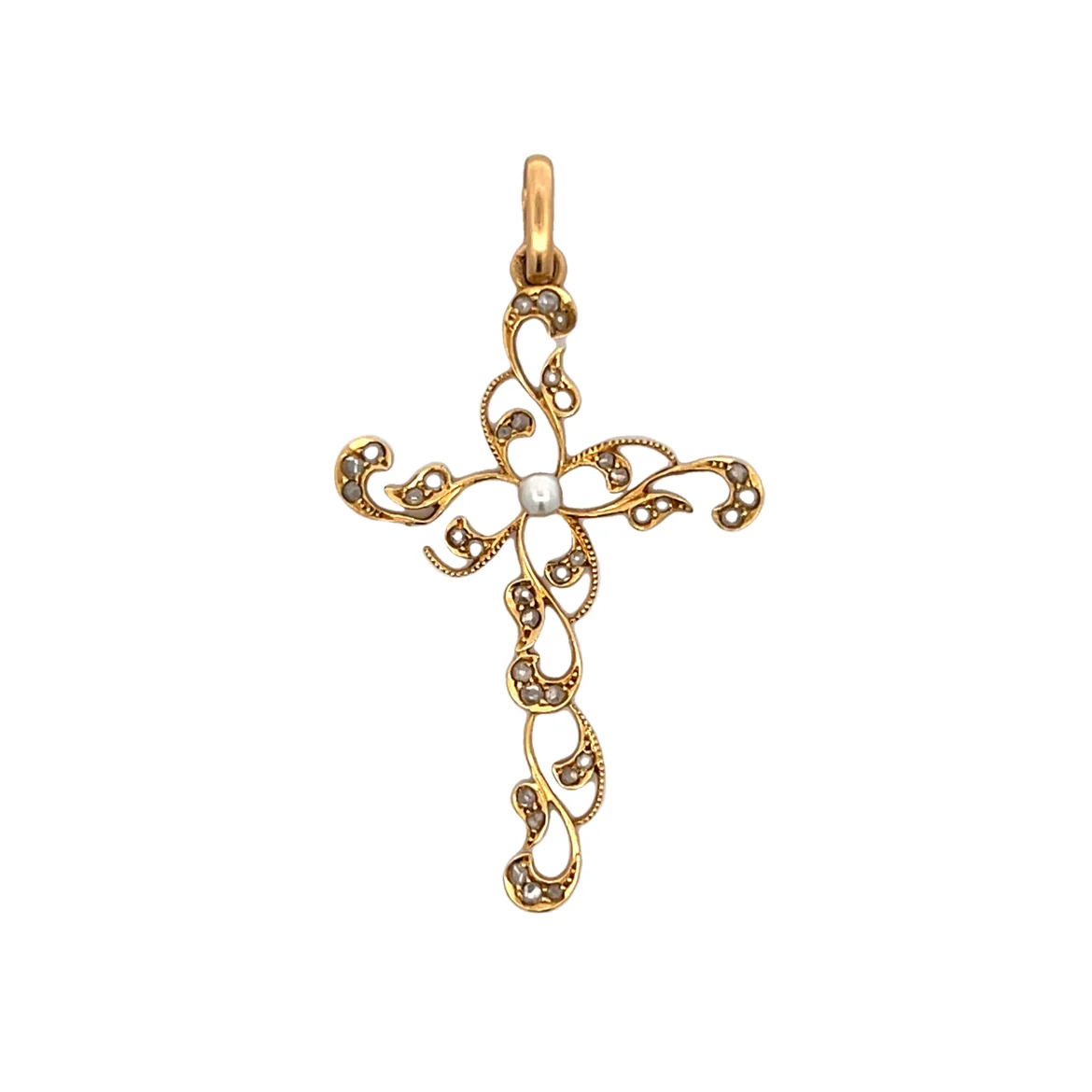 .44 Diamond Cross Pendant in 18k Yellow Gold