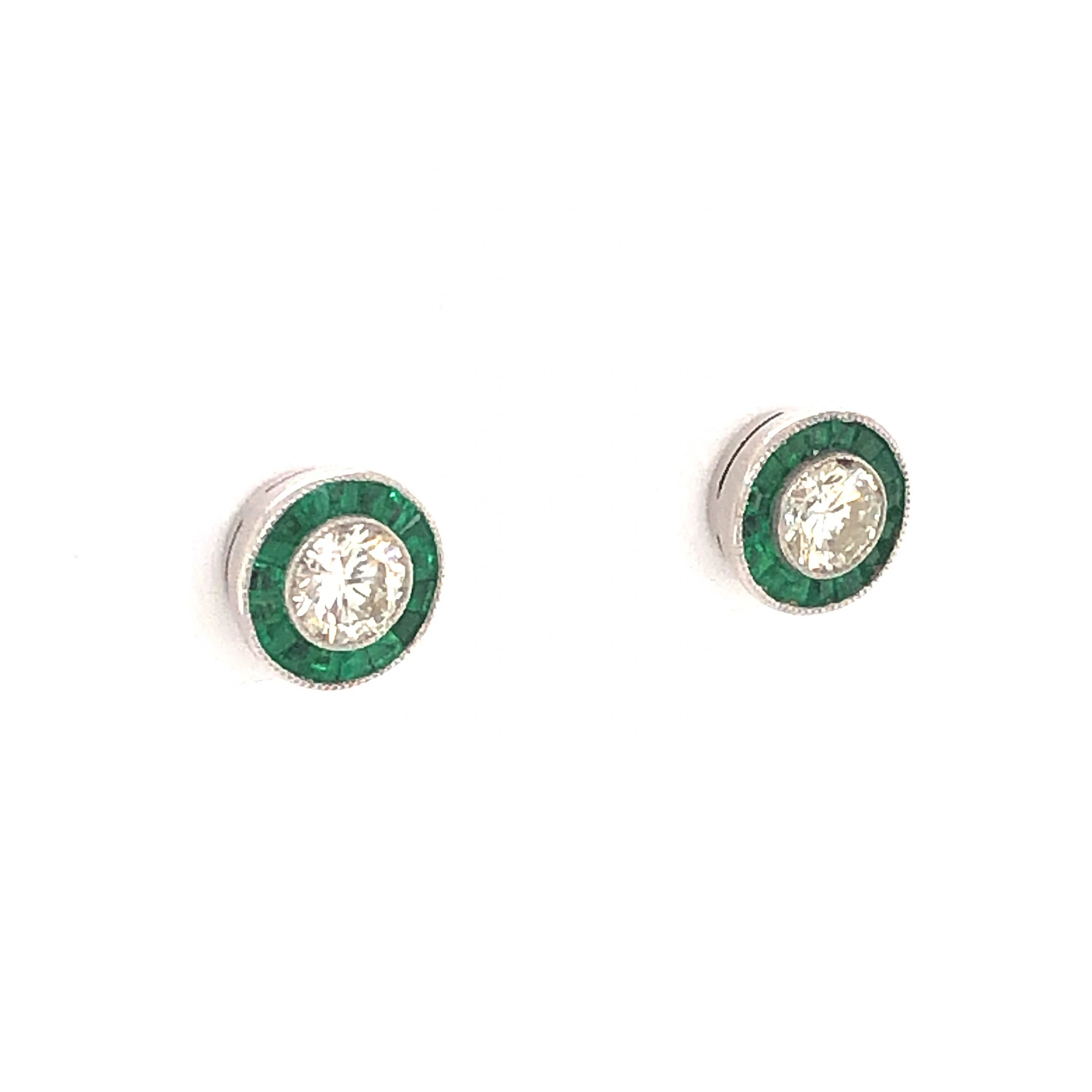 .44 Diamond & Emerald Stud Earrings in Platinum - Image 3